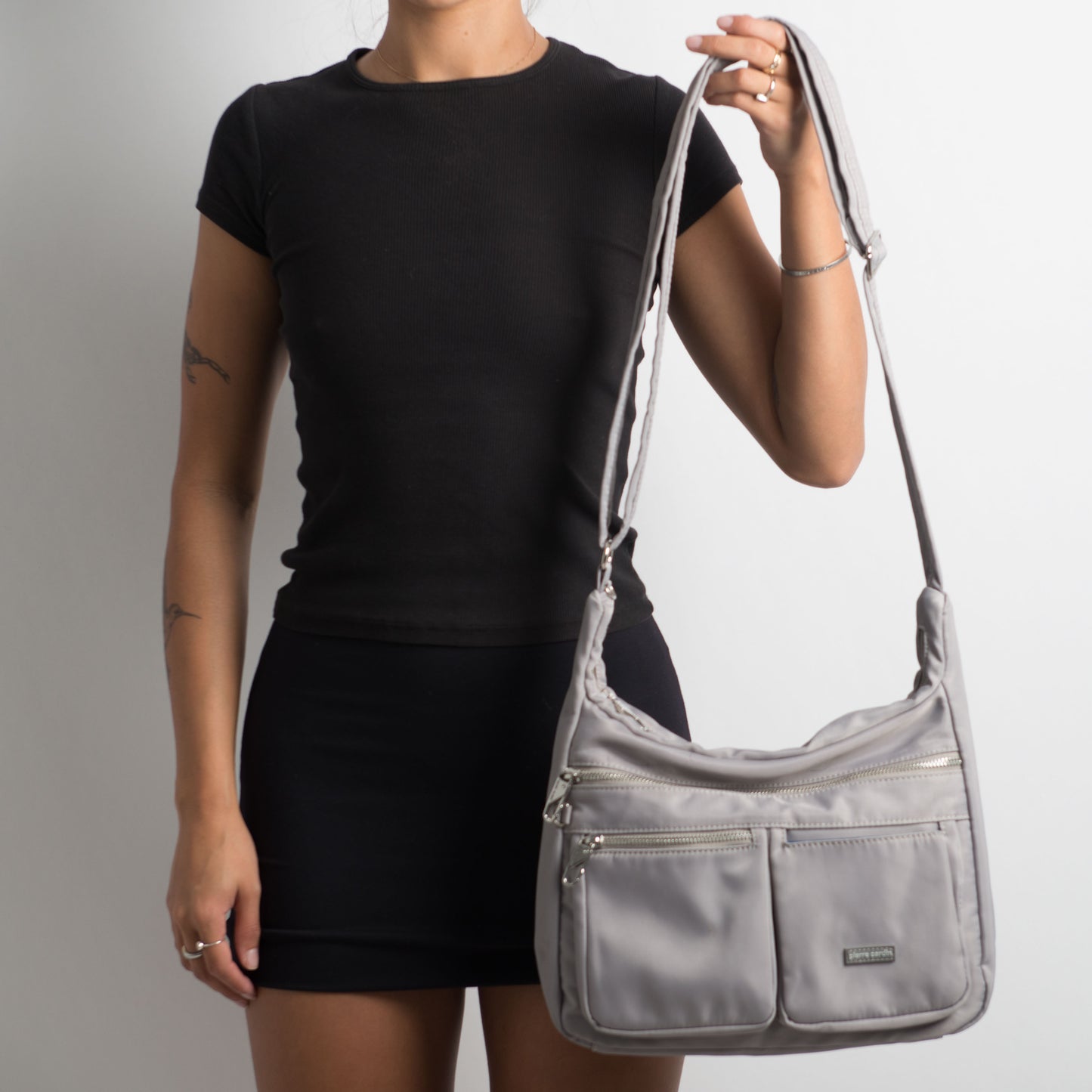 GREY NYLON CROSS BODY BAG