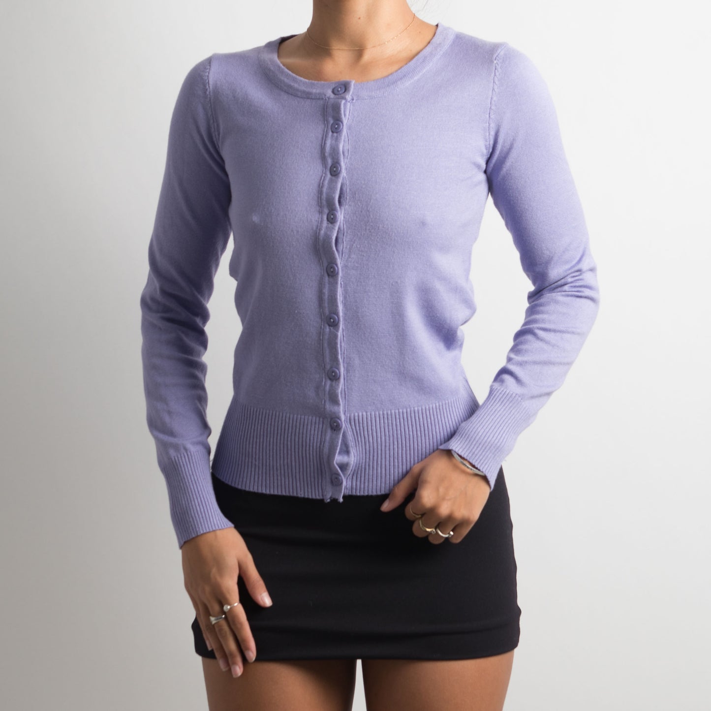 PURPLE BUTTON FRONT CARDIGAN