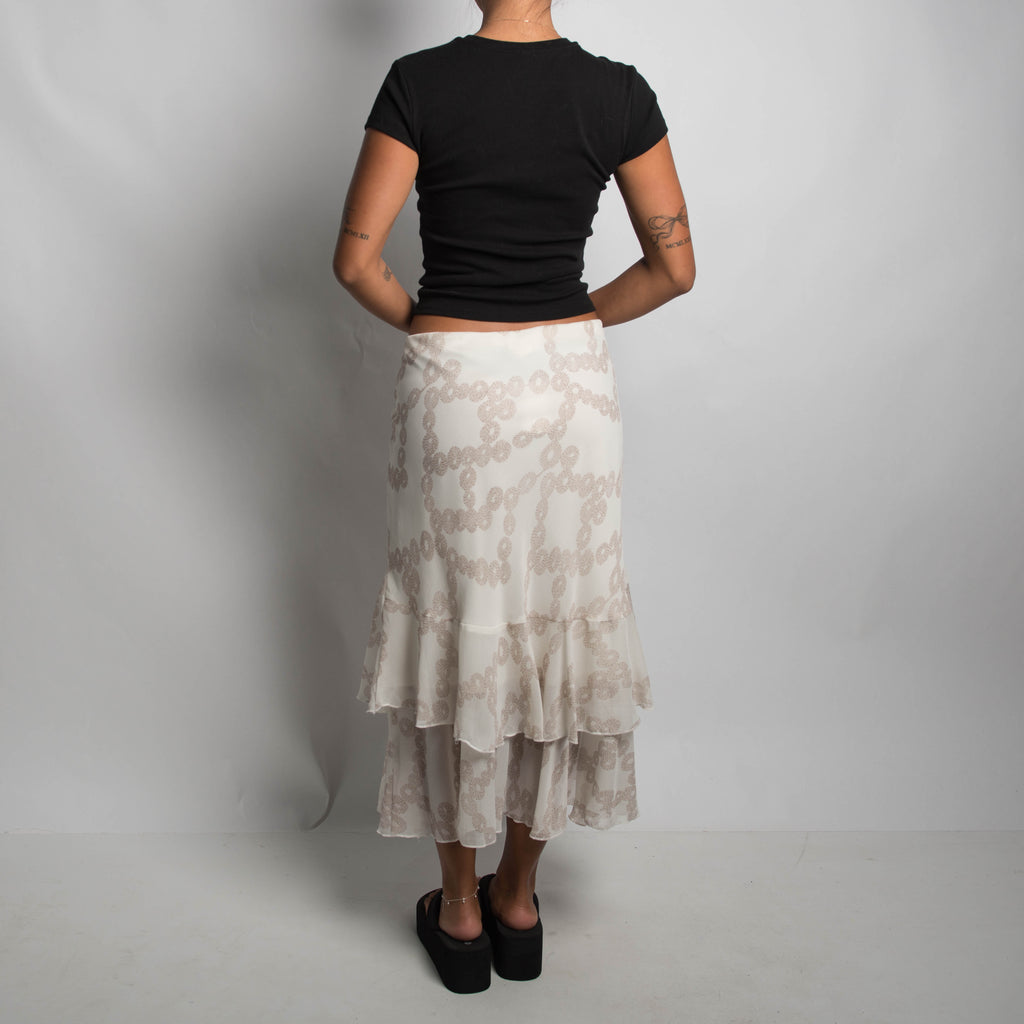 CREAM PATTERN LAYERED SKIRT