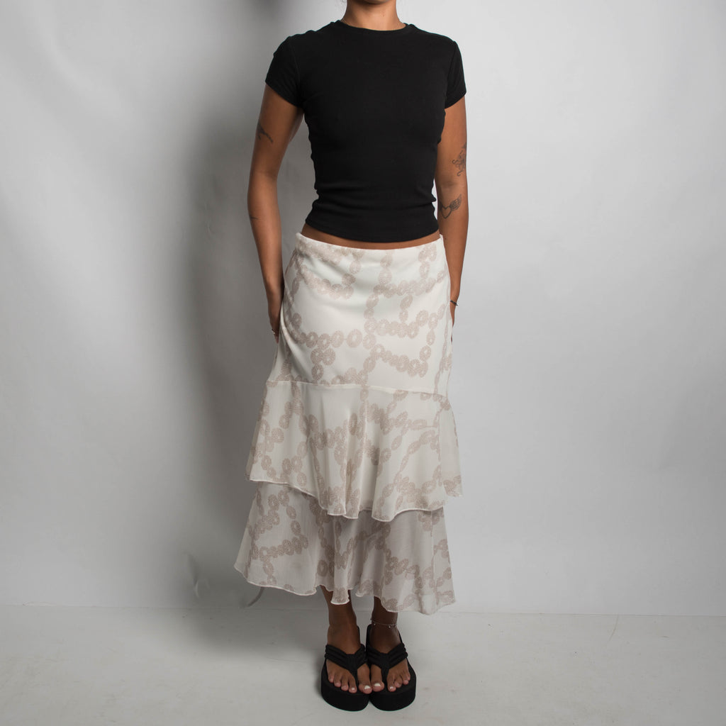 CREAM PATTERN LAYERED SKIRT