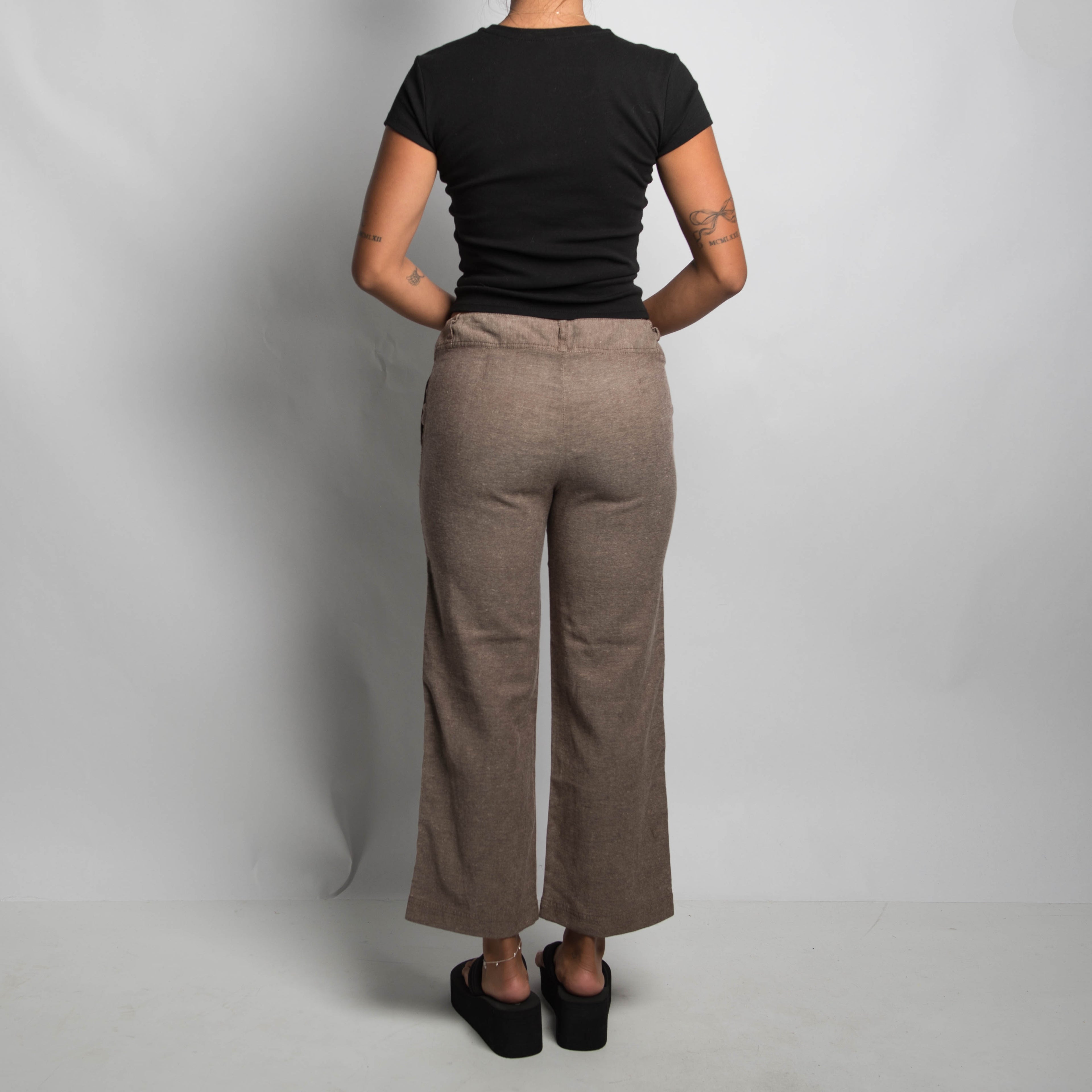 BROWN CROP TROUSERS