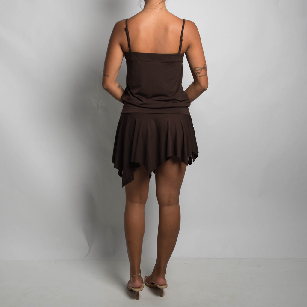 BROWN BEADED MINI DRESS