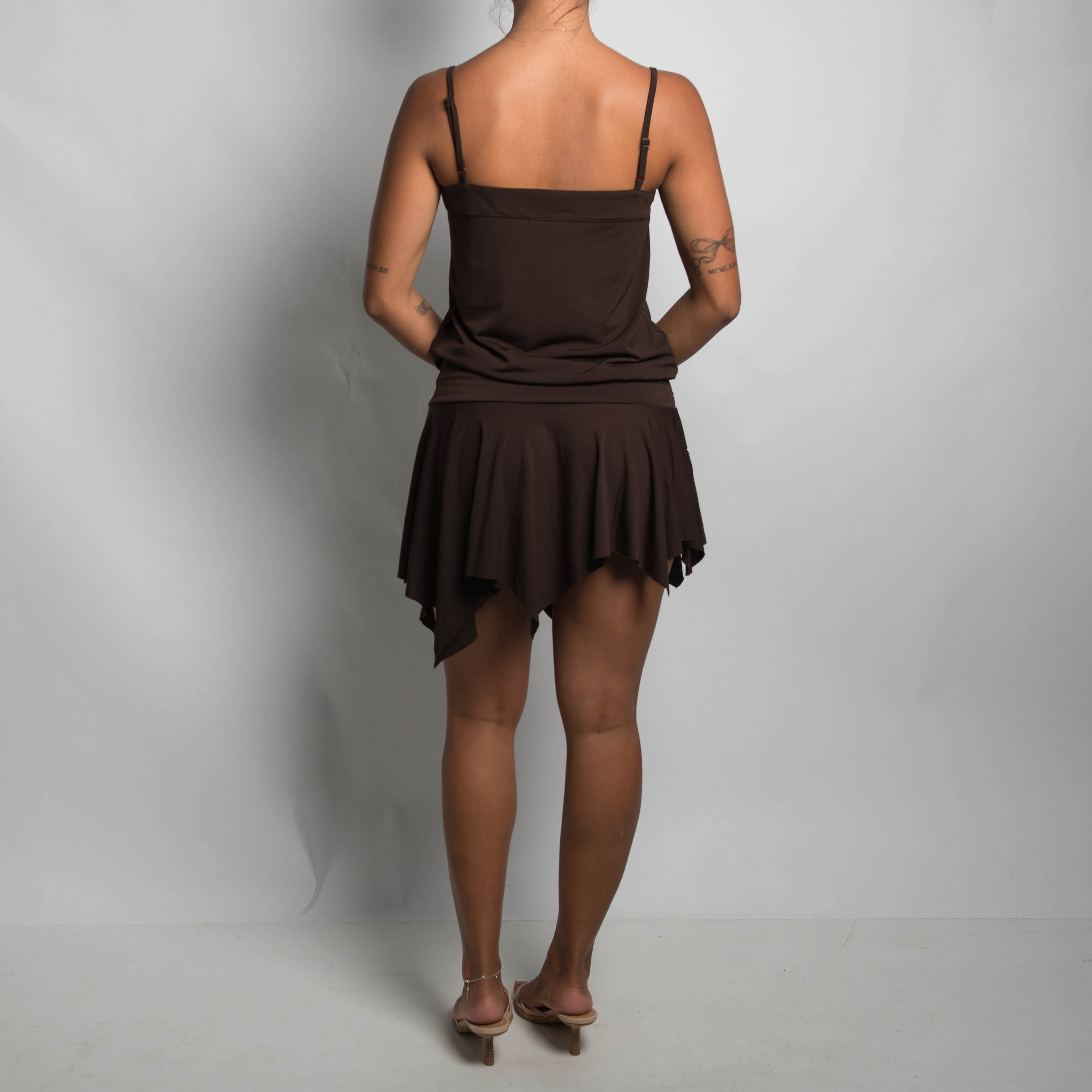 BROWN BEADED MINI DRESS