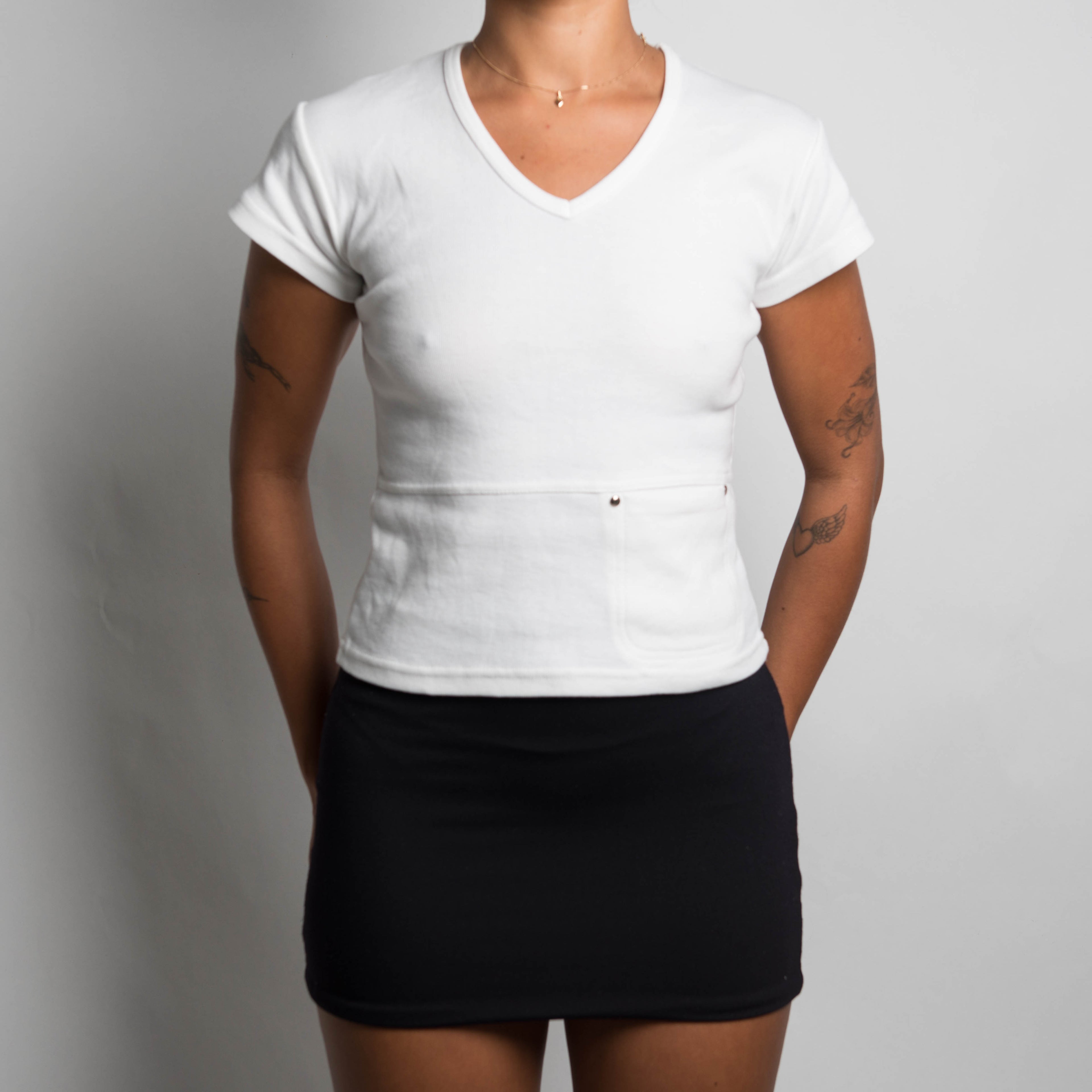 WHITE COTTON POCKET TEE