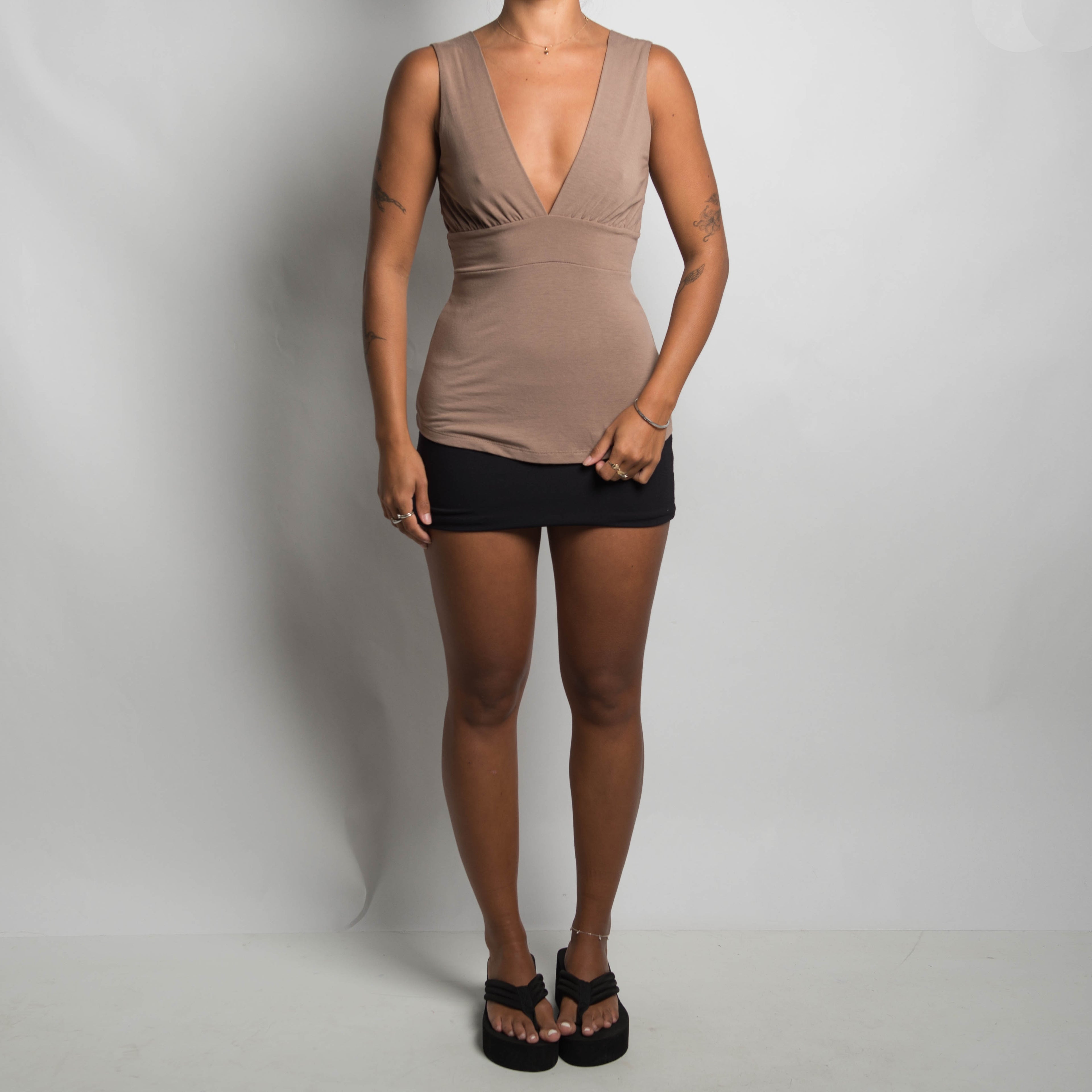 SOFT BROWN V NECK TOP