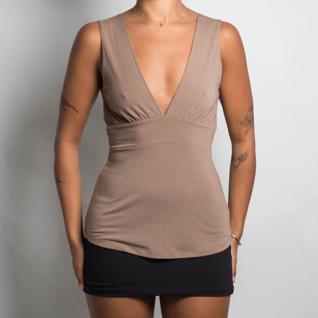 SOFT BROWN V NECK TOP