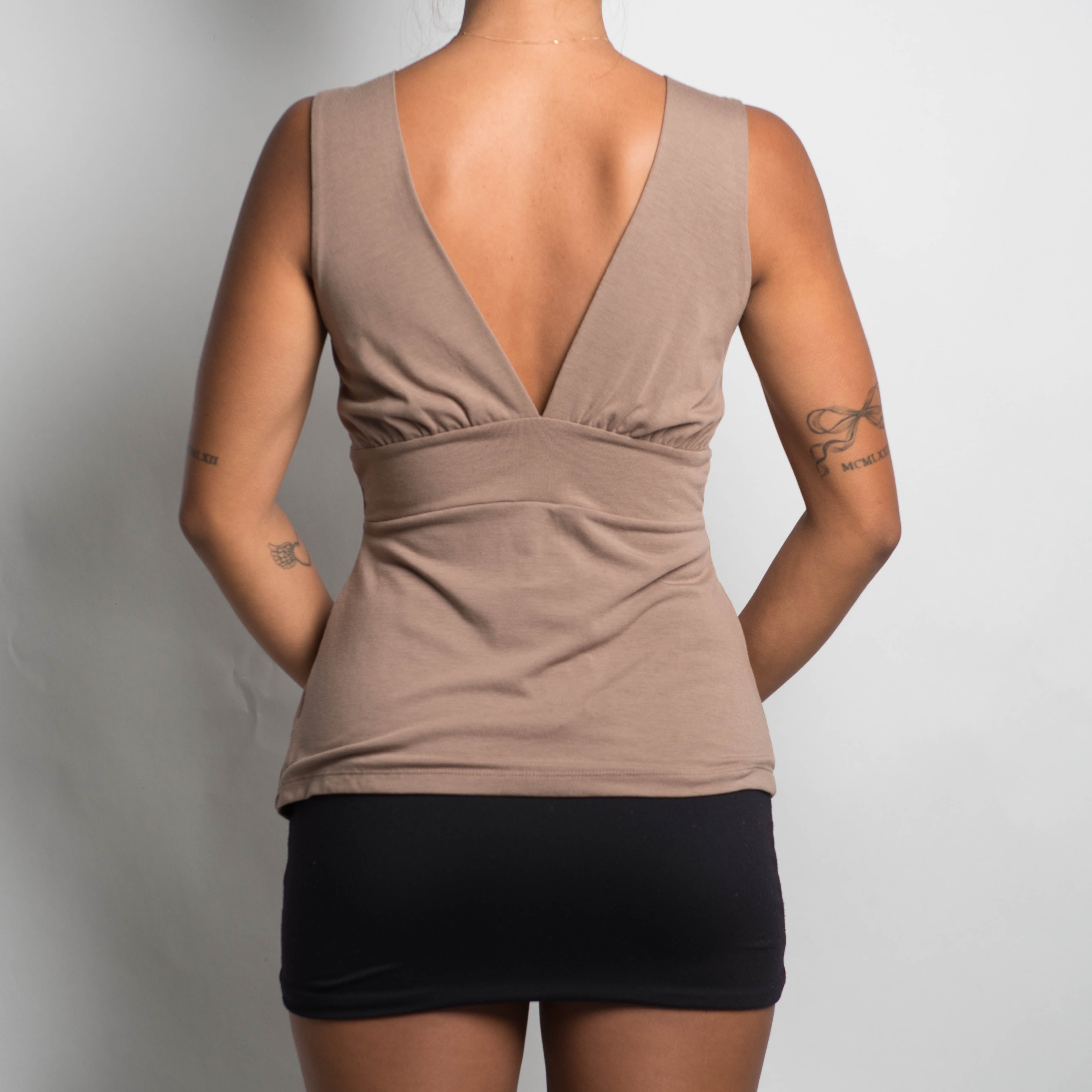 SOFT BROWN V NECK TOP