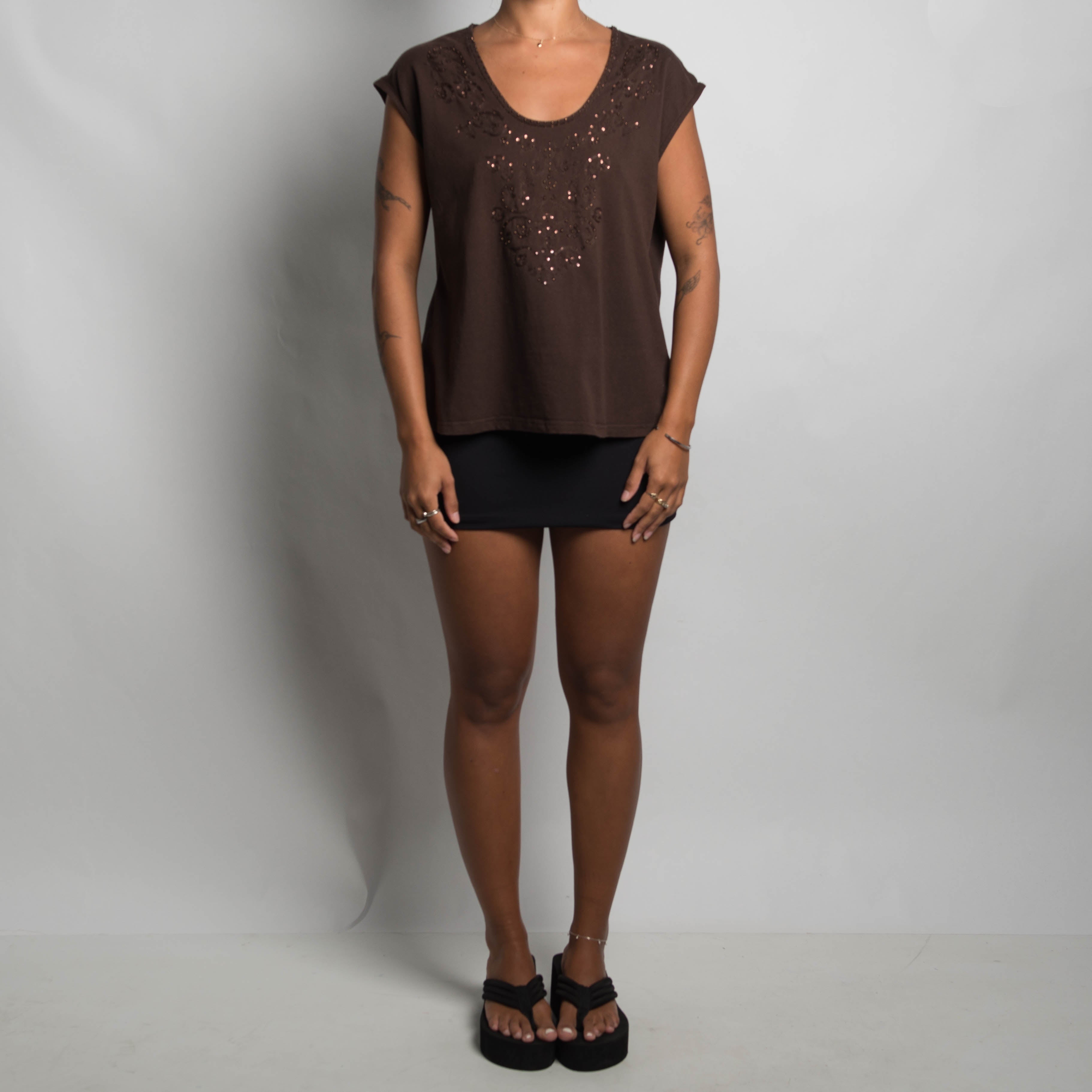 BROWN BEADED TOP
