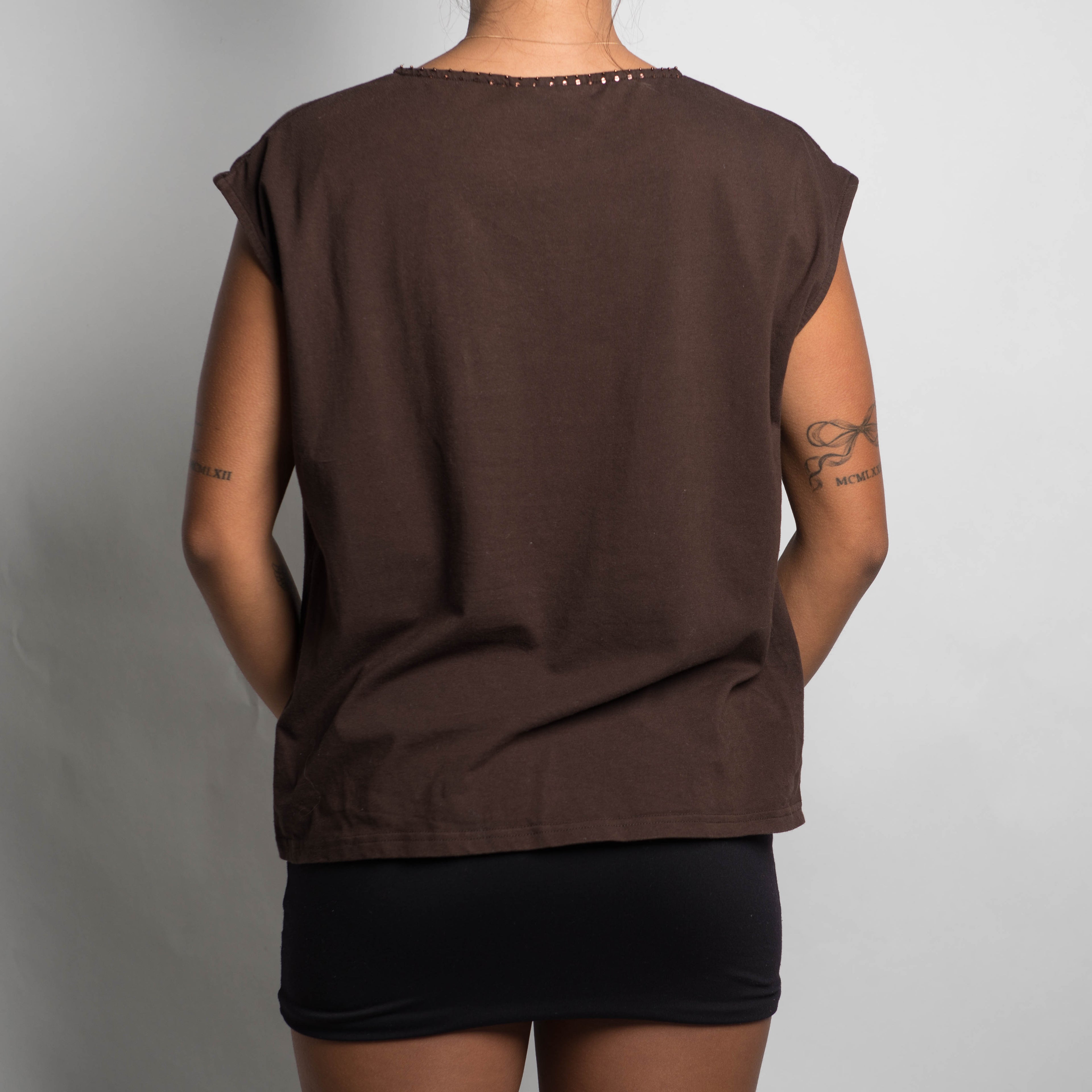 BROWN BEADED TOP