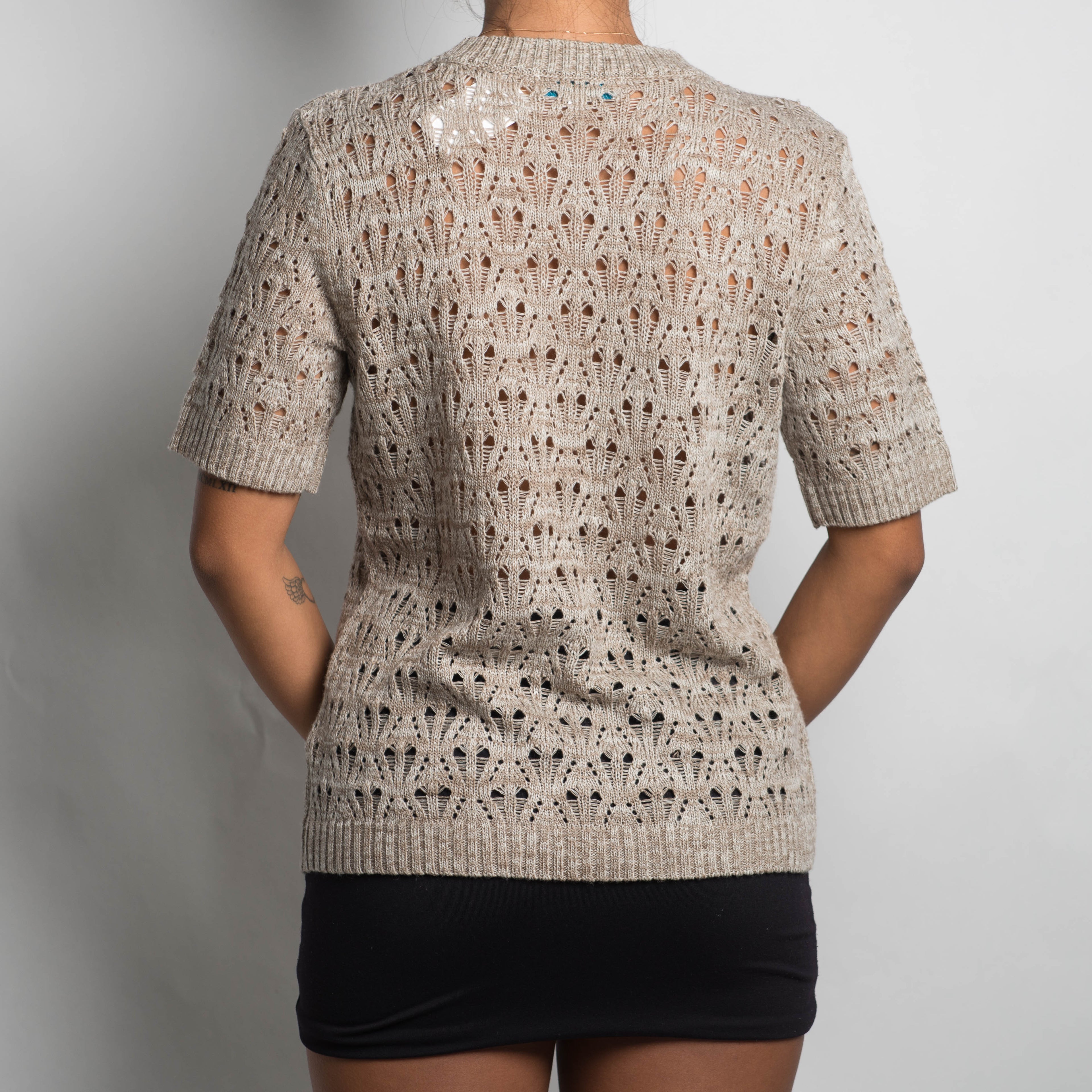 CREAM KNIT CROCHET TOP