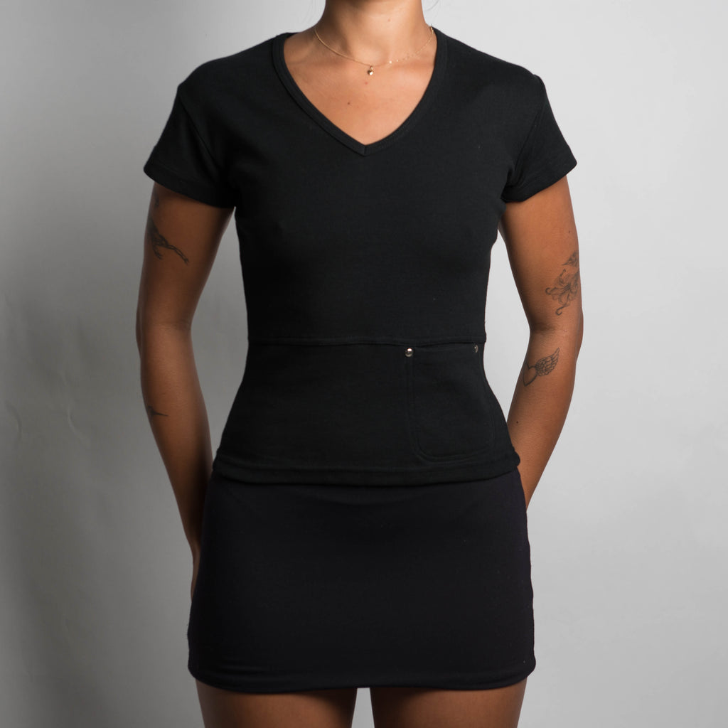 BLACK COTTON POCKET TEE