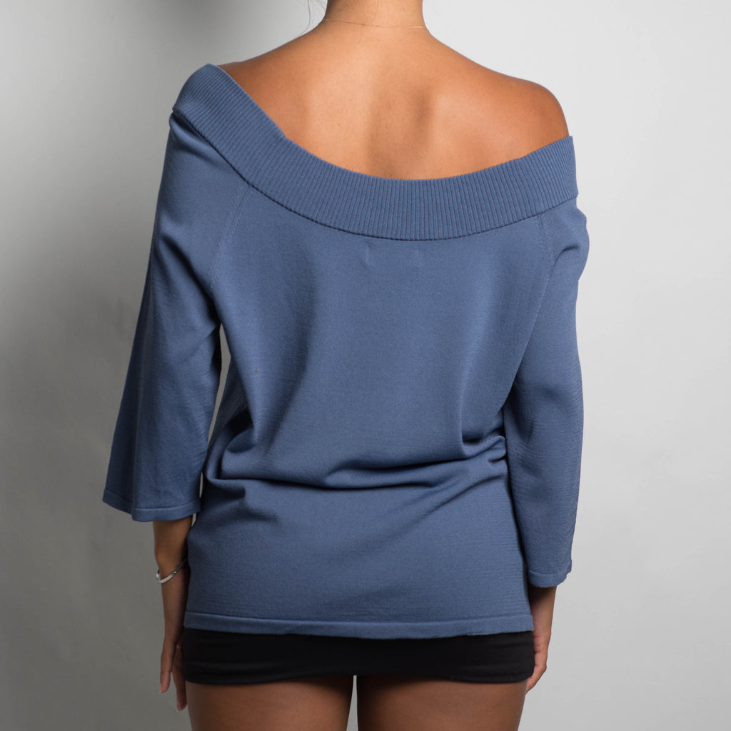 BLUE KNIT LONG SLEEVE TOP