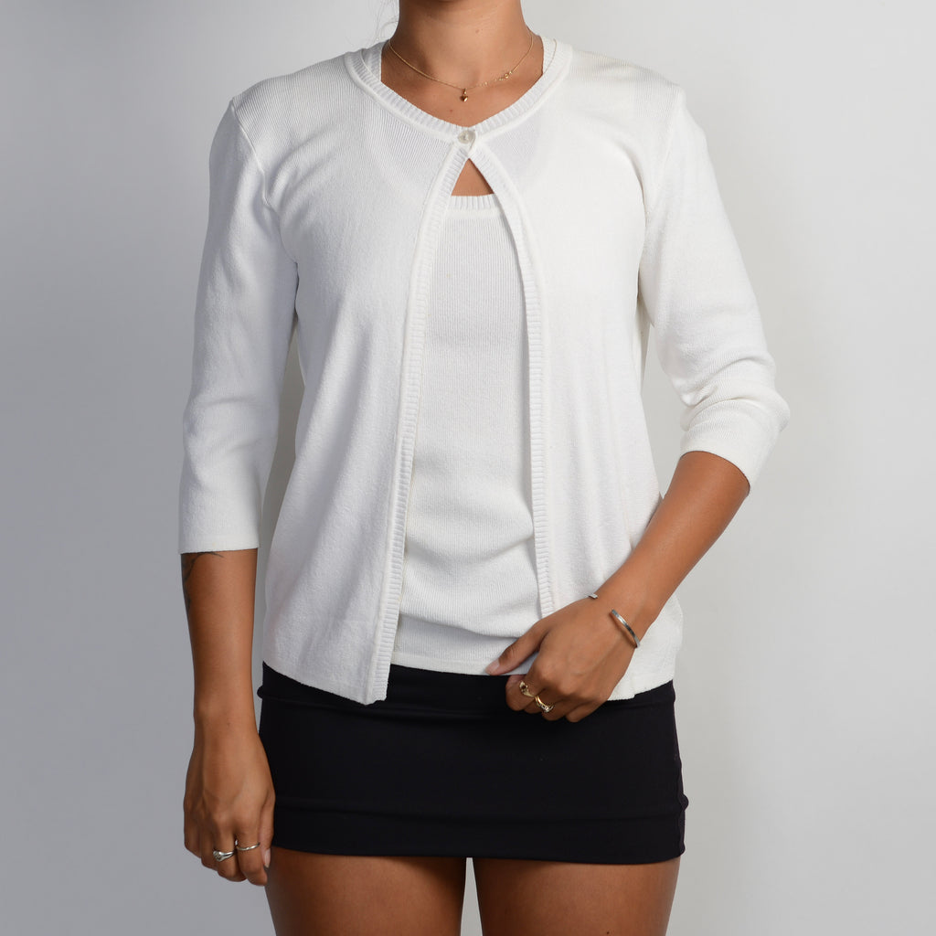 WHITE KNIT CARDIGAN SET