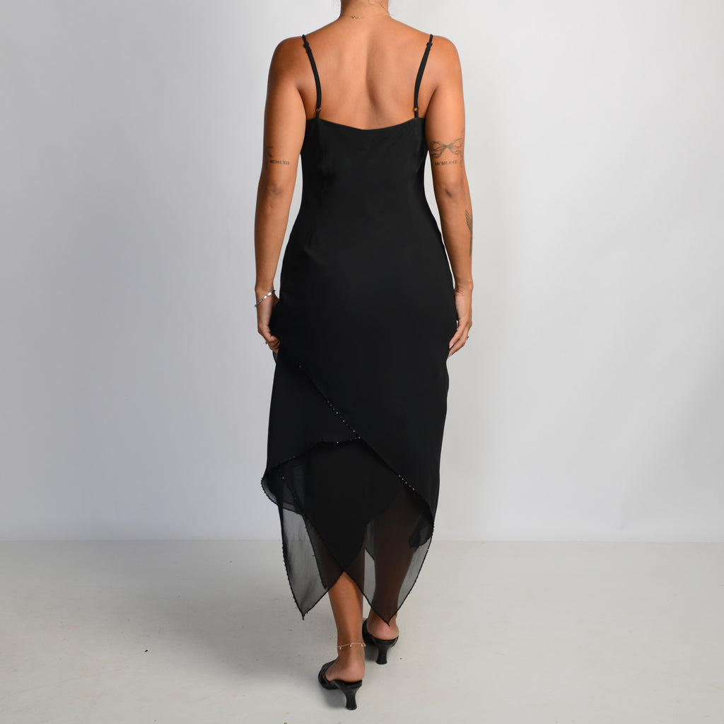 BLACK ASYMMETRIC MIDI DRESS