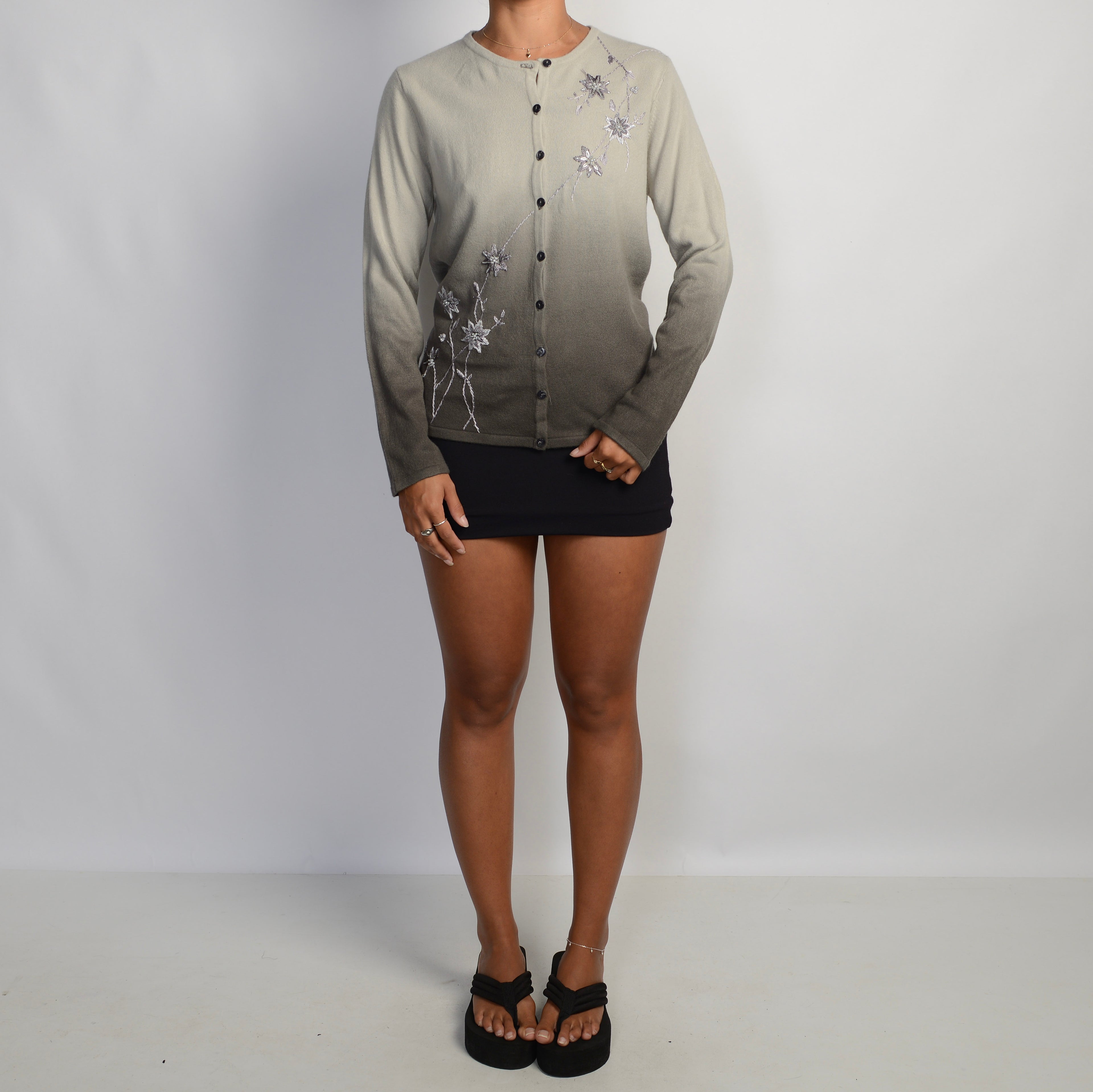 GREY OMBRE FLORAL CARDIGAN