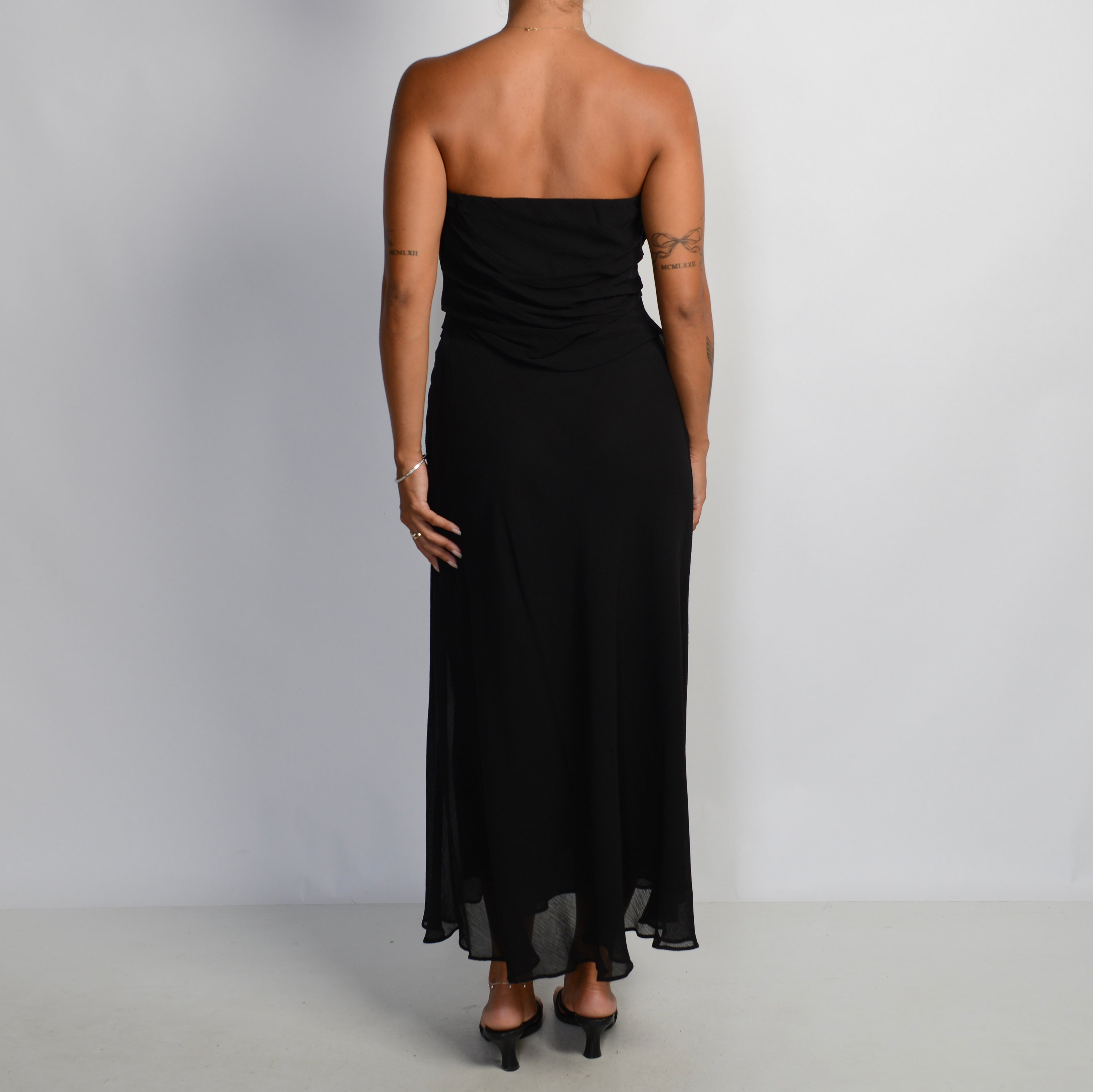 BLACK STRAPLESS MIDI DRESS