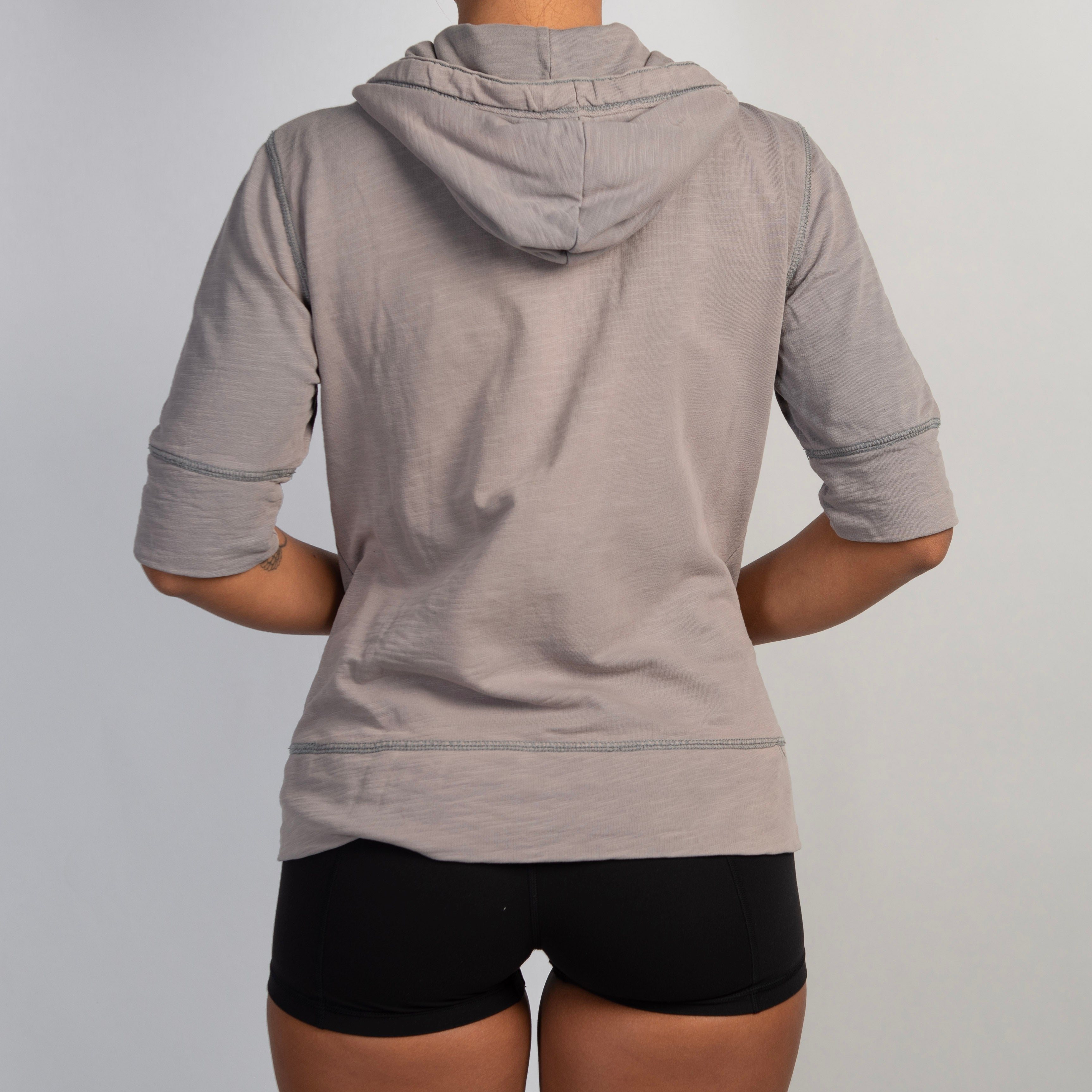 GREY 1/2 SLEEVE ZIP HOODIE