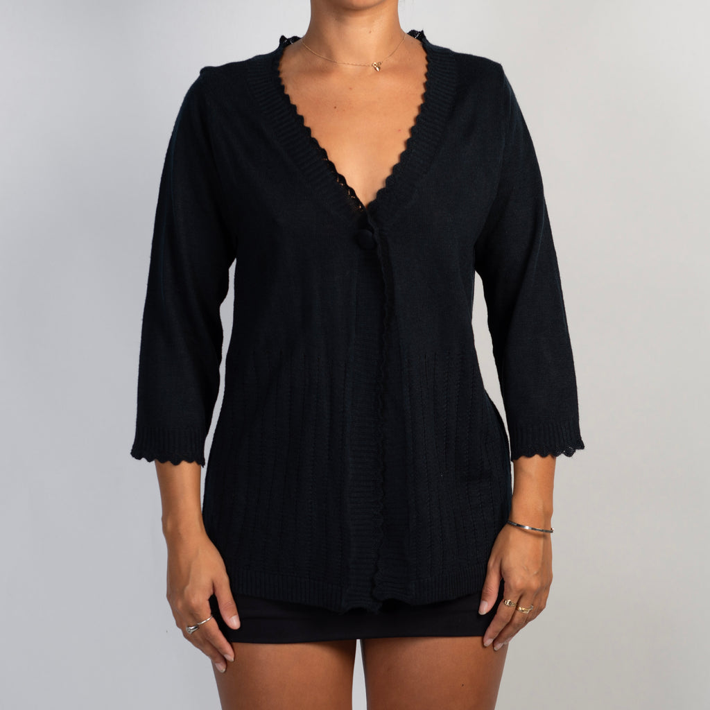 BLACK 3/4 SLEEVE CARDIGAN