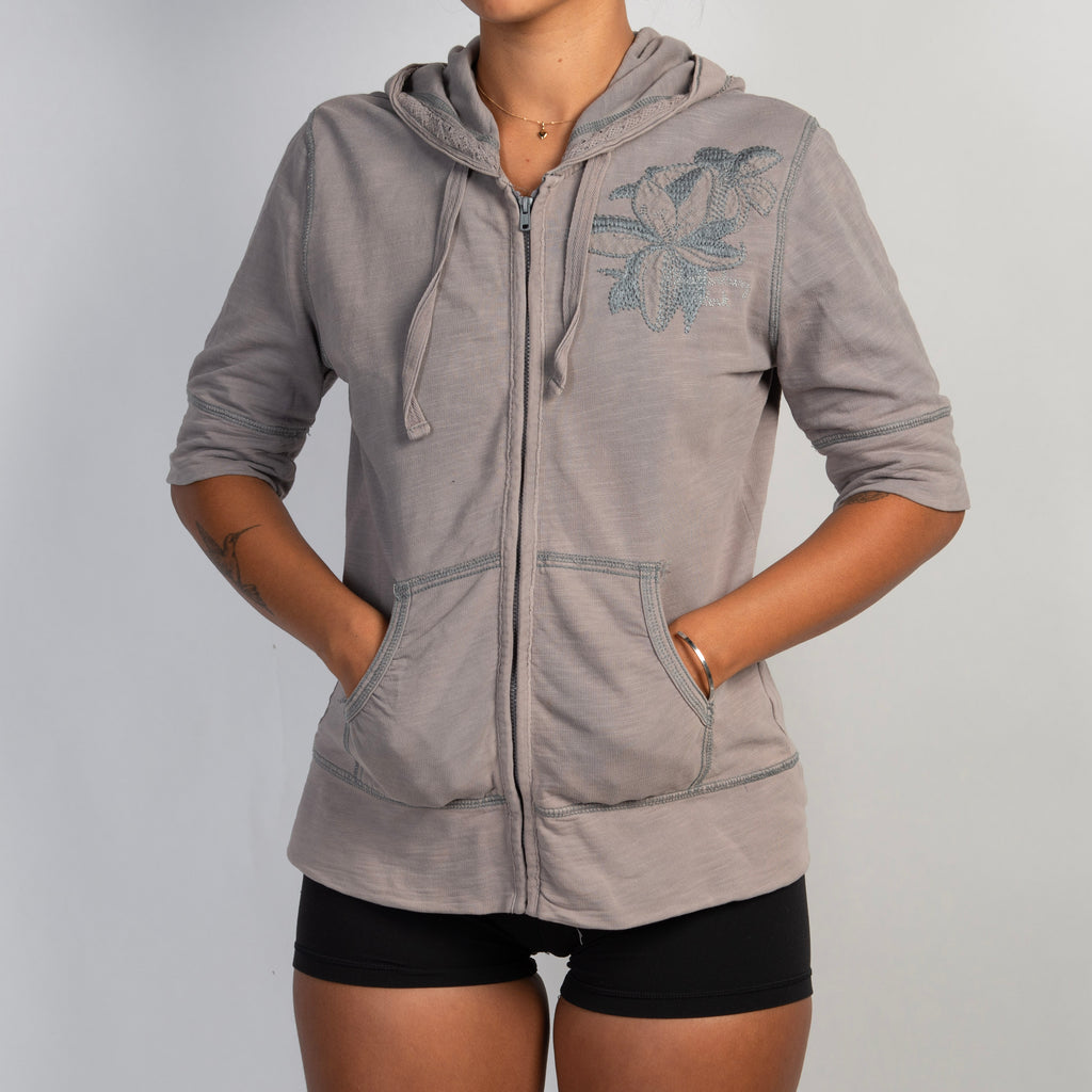 GREY 1/2 SLEEVE ZIP HOODIE