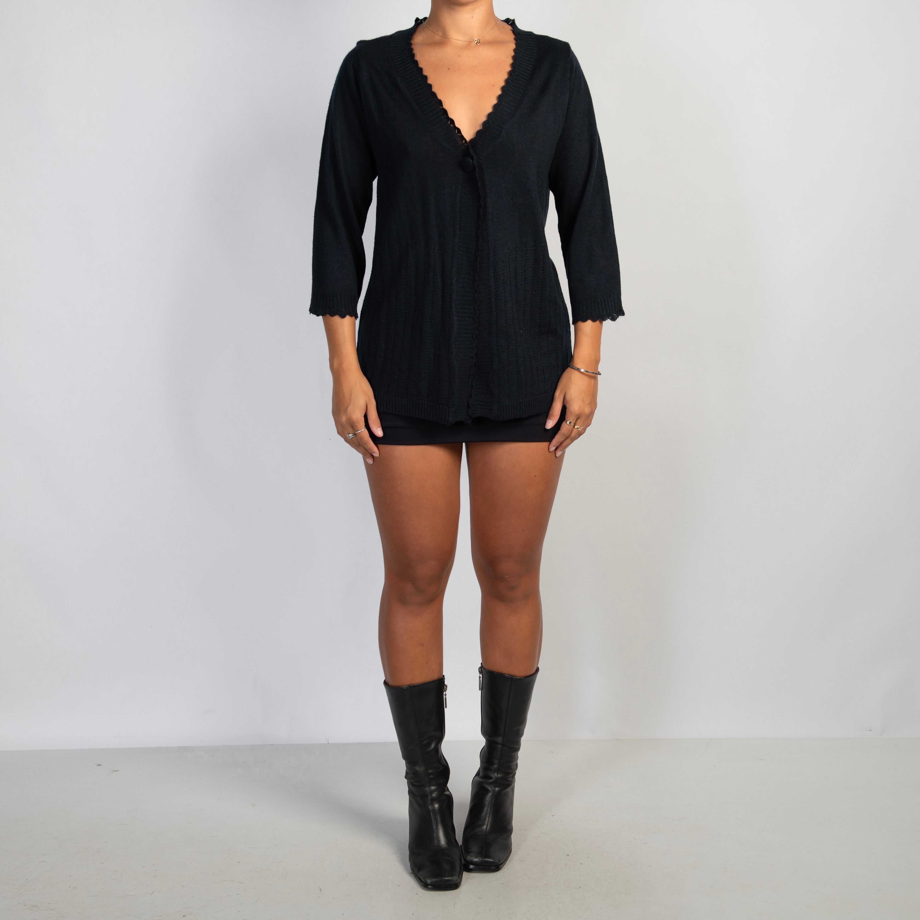BLACK 3/4 SLEEVE CARDIGAN