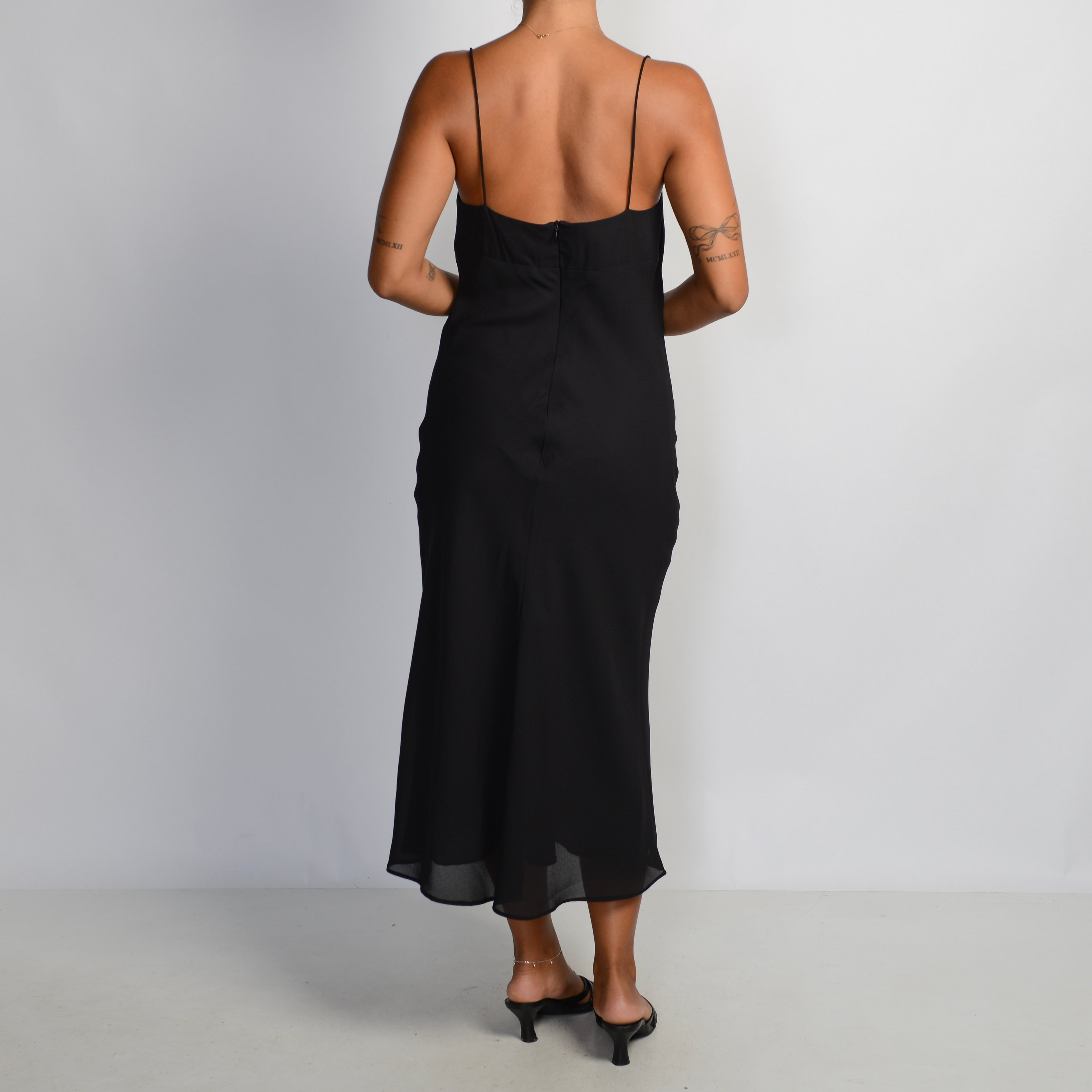 BLACK SLIP MIDI DRESS