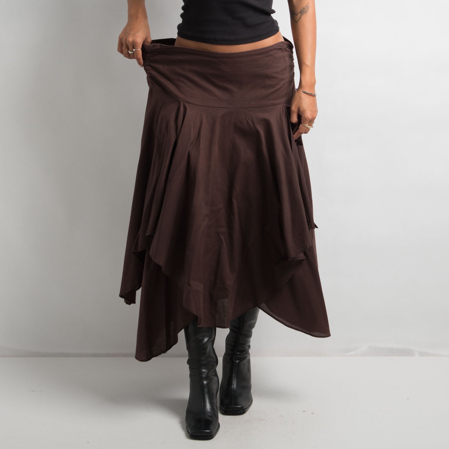 BROWN TIERED LAYERED SKIRT