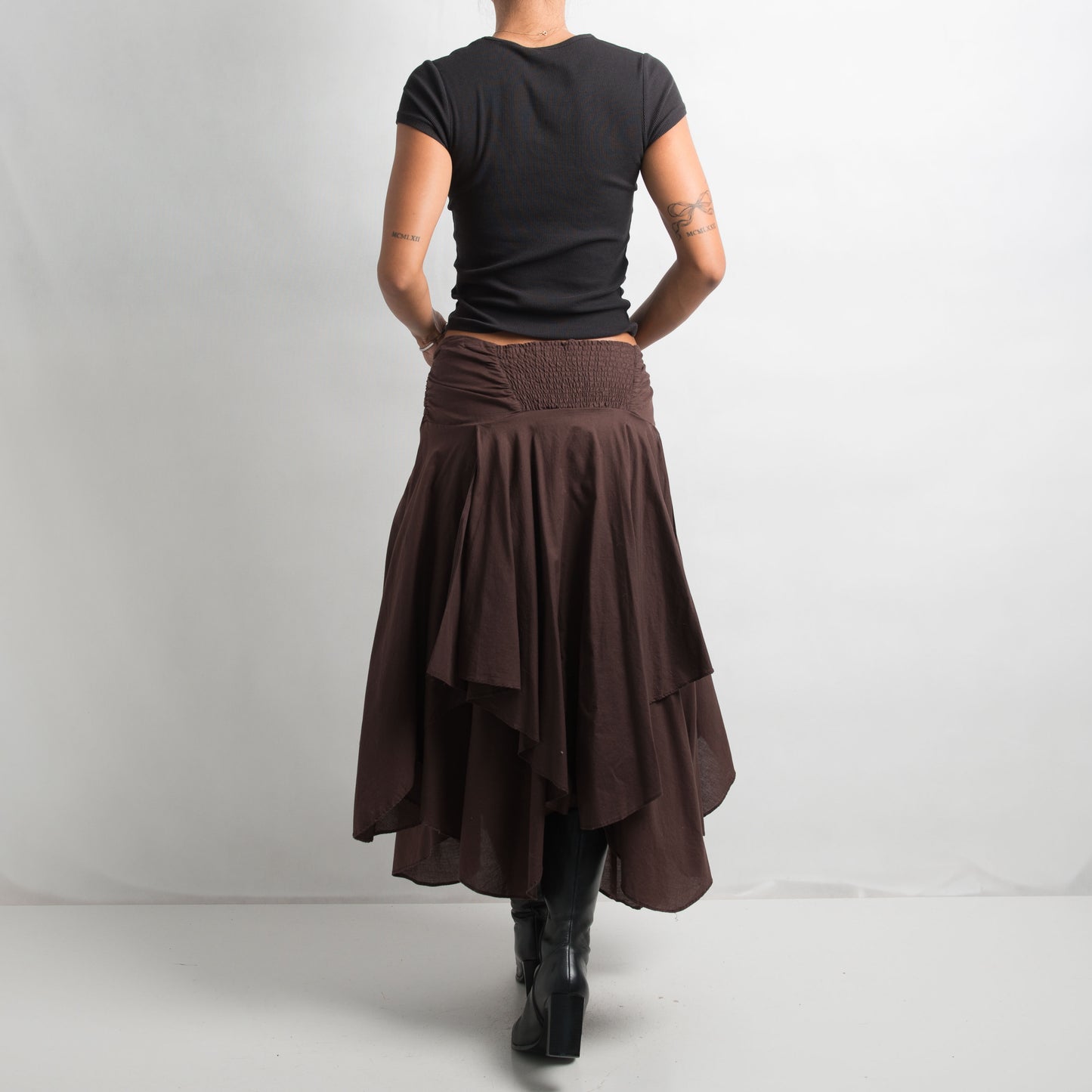 BROWN TIERED LAYERED SKIRT