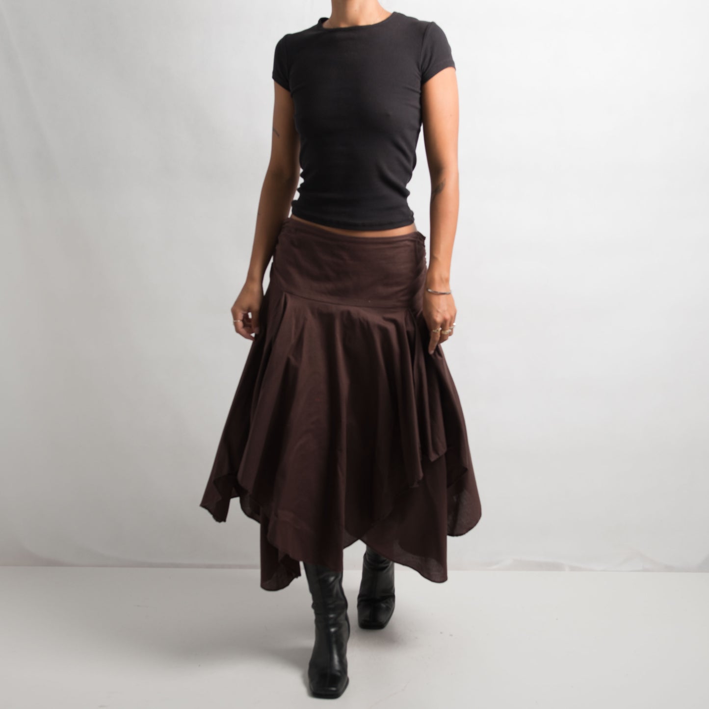 BROWN TIERED LAYERED SKIRT