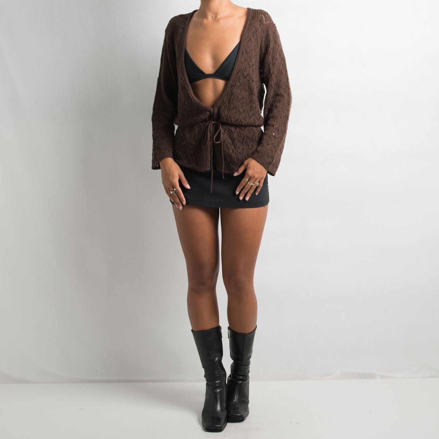 BROWN CROCHET CARDIGAN