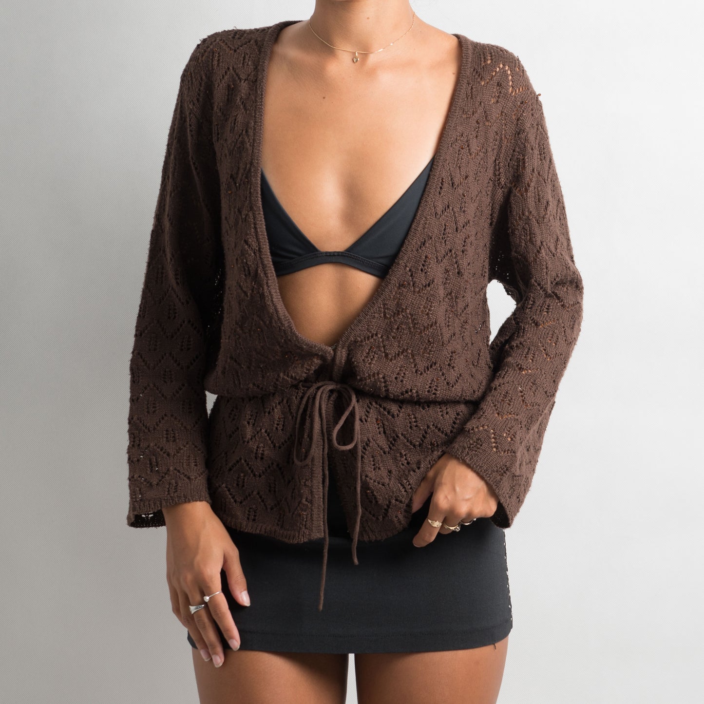 BROWN CROCHET CARDIGAN