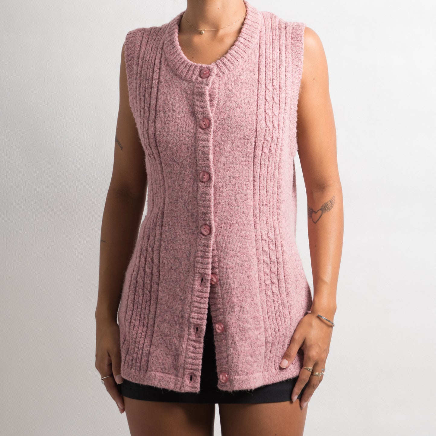 CARDIGAN EN MAILLE SANS MANCHES ROSE