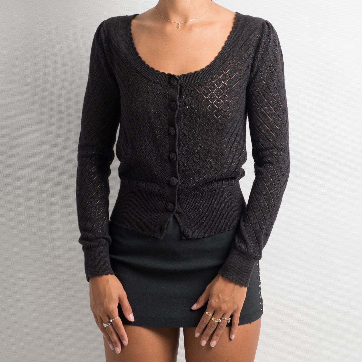 BLACK CROCHET CARDIGAN