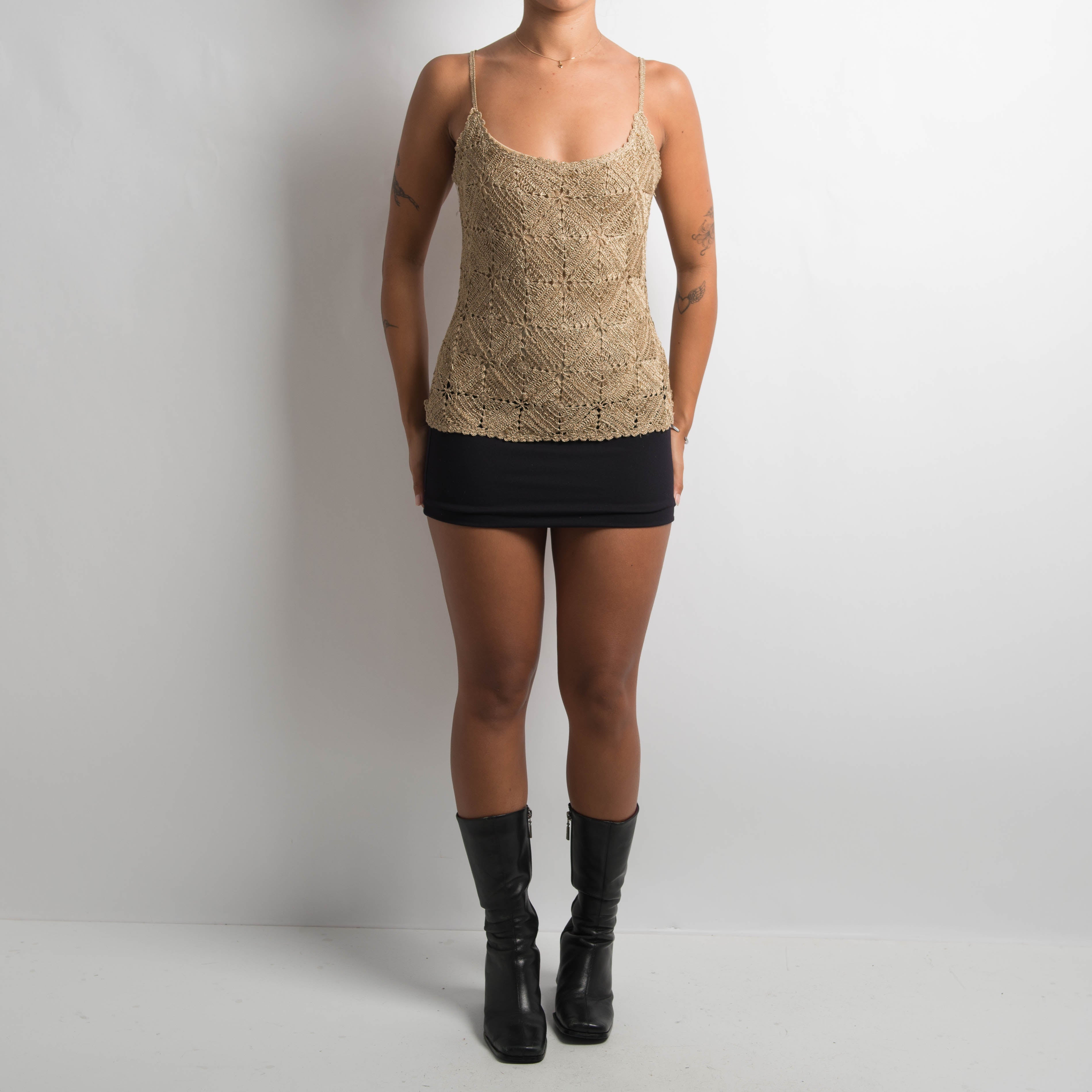 GOLD CROCHET CARDIGAN + TOP SET