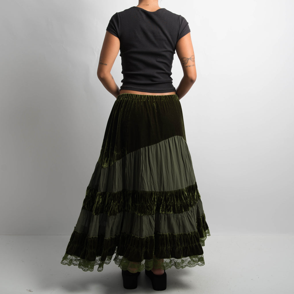 GREEN TIERED MAXI SKIRT