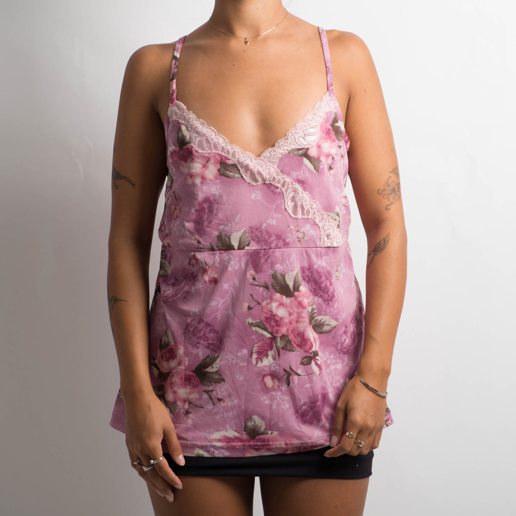 PINK FLORAL MESH CAMISOLE