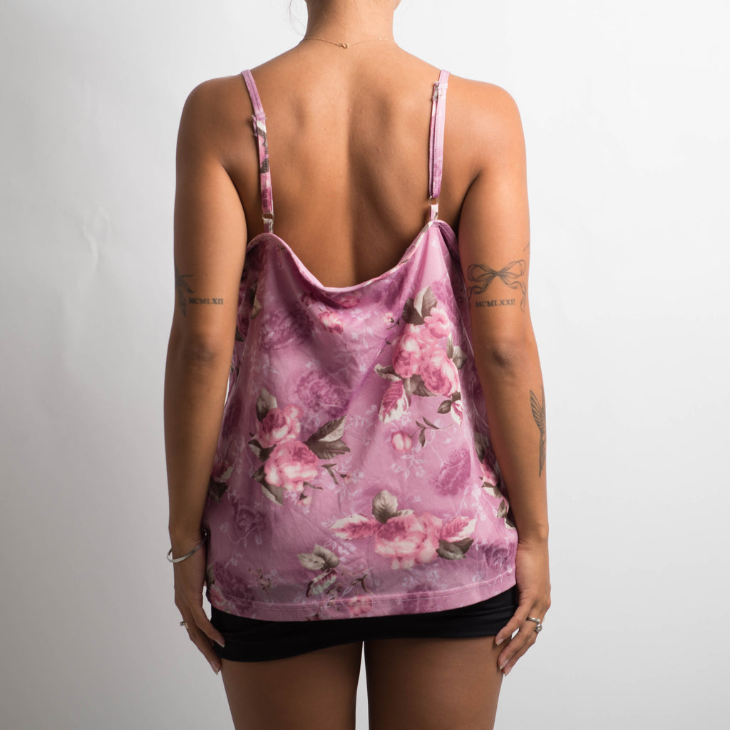 PINK FLORAL MESH CAMISOLE