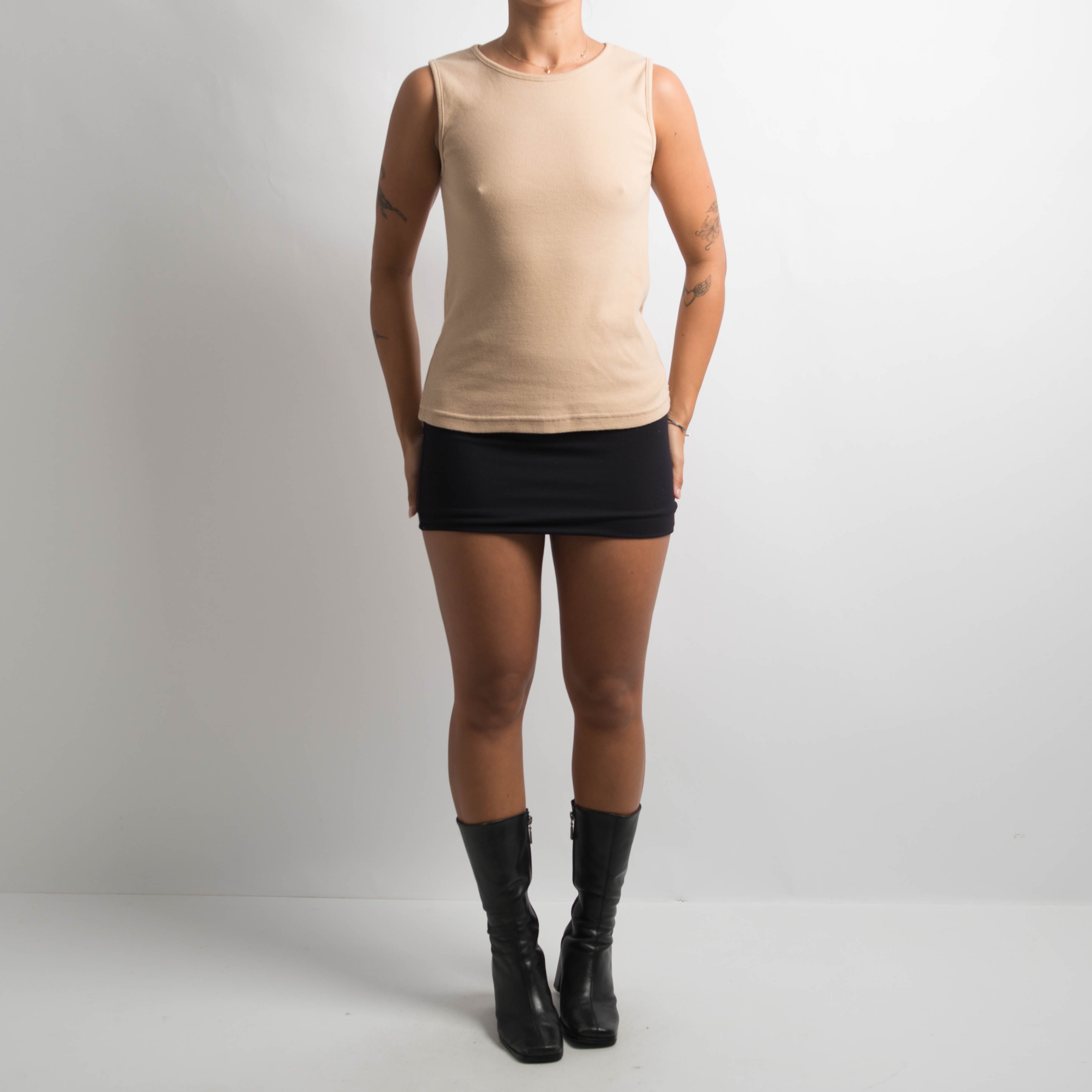 TAN RIBBED SLEEVELESS TOP