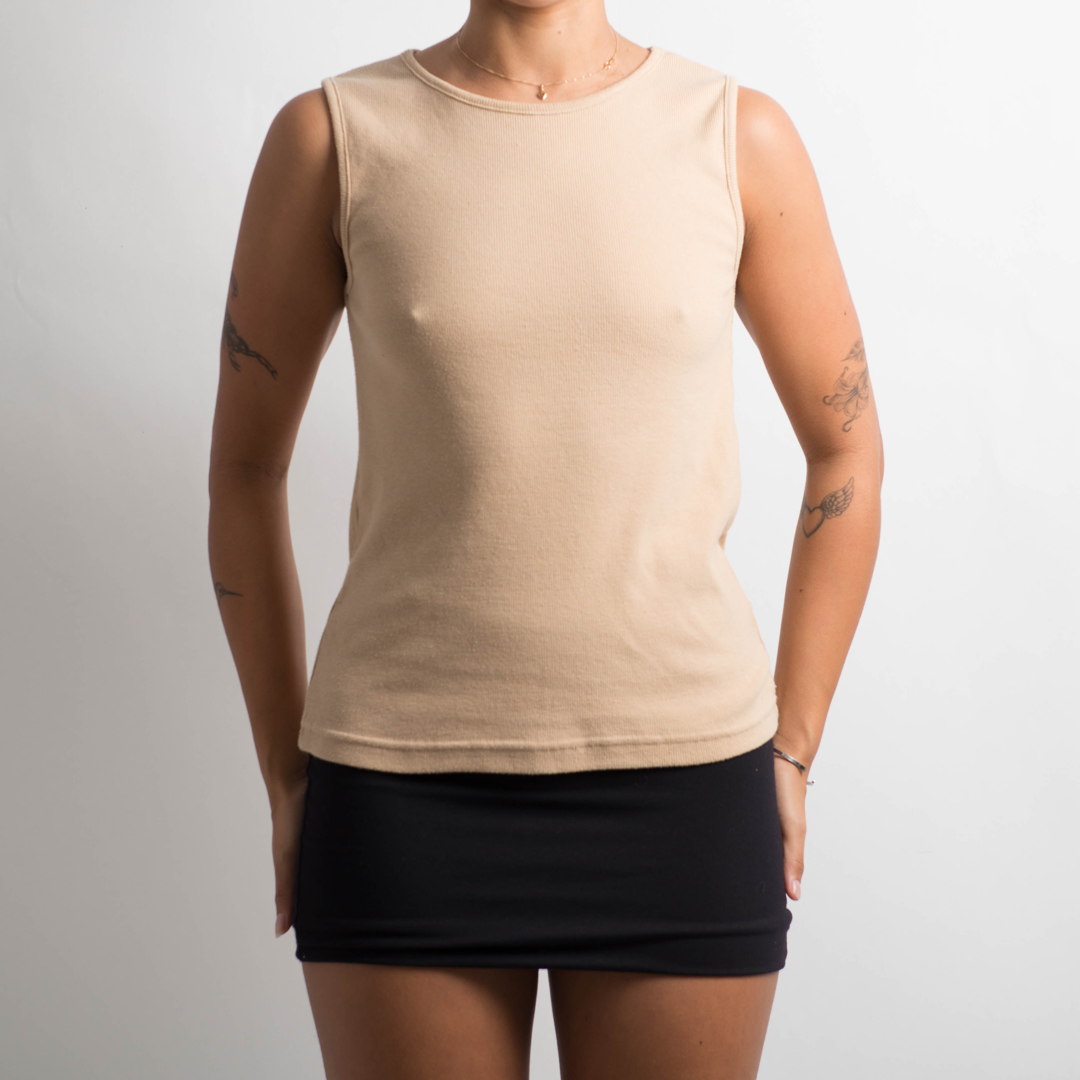 TAN RIBBED SLEEVELESS TOP