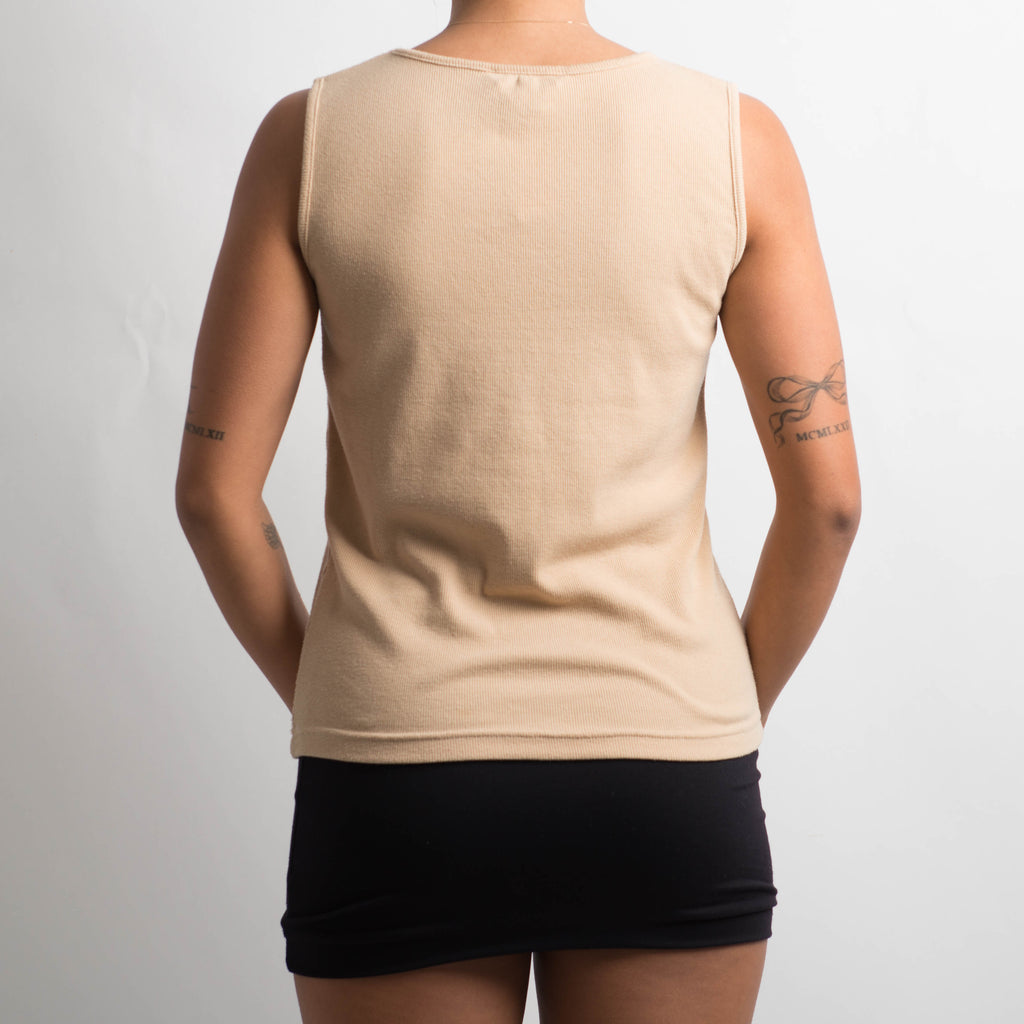 TAN RIBBED SLEEVELESS TOP