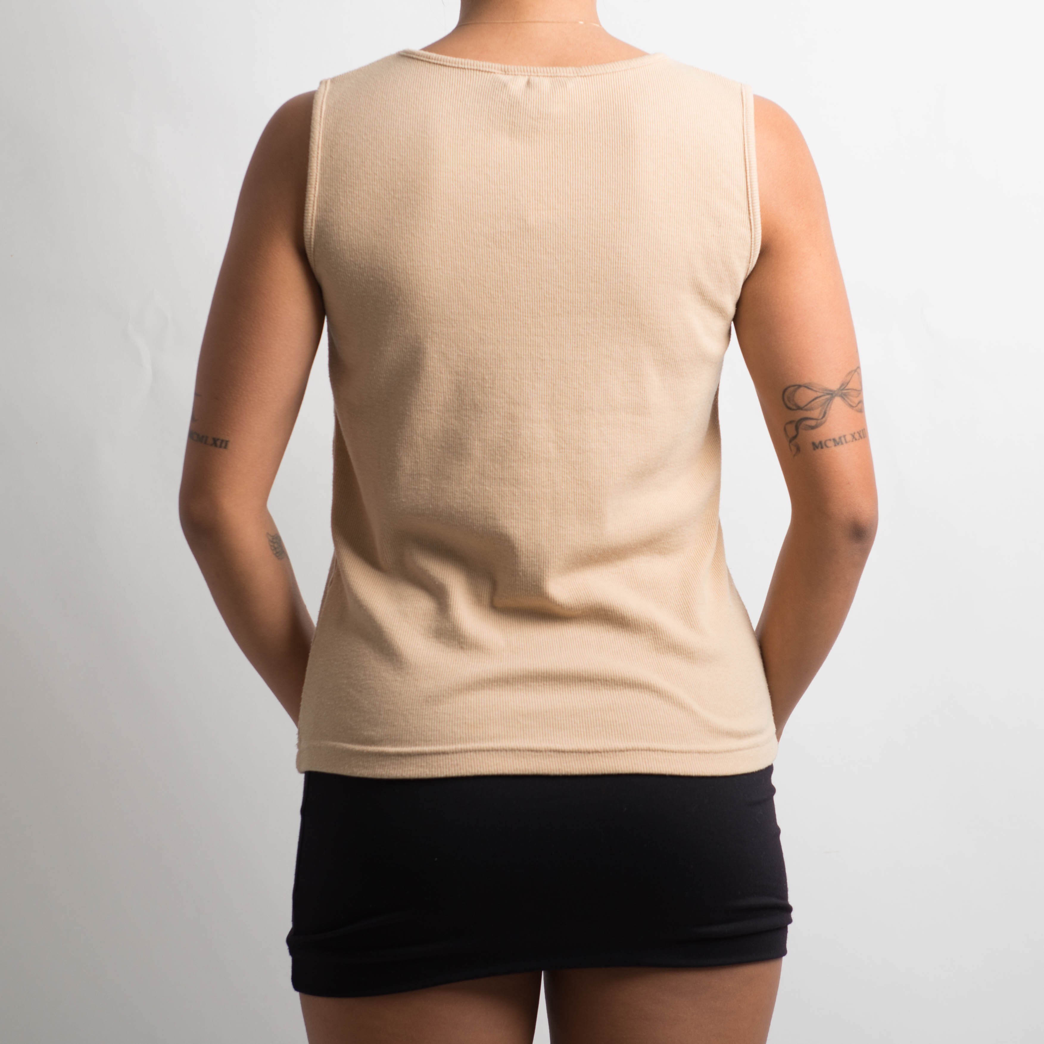 TAN RIBBED SLEEVELESS TOP