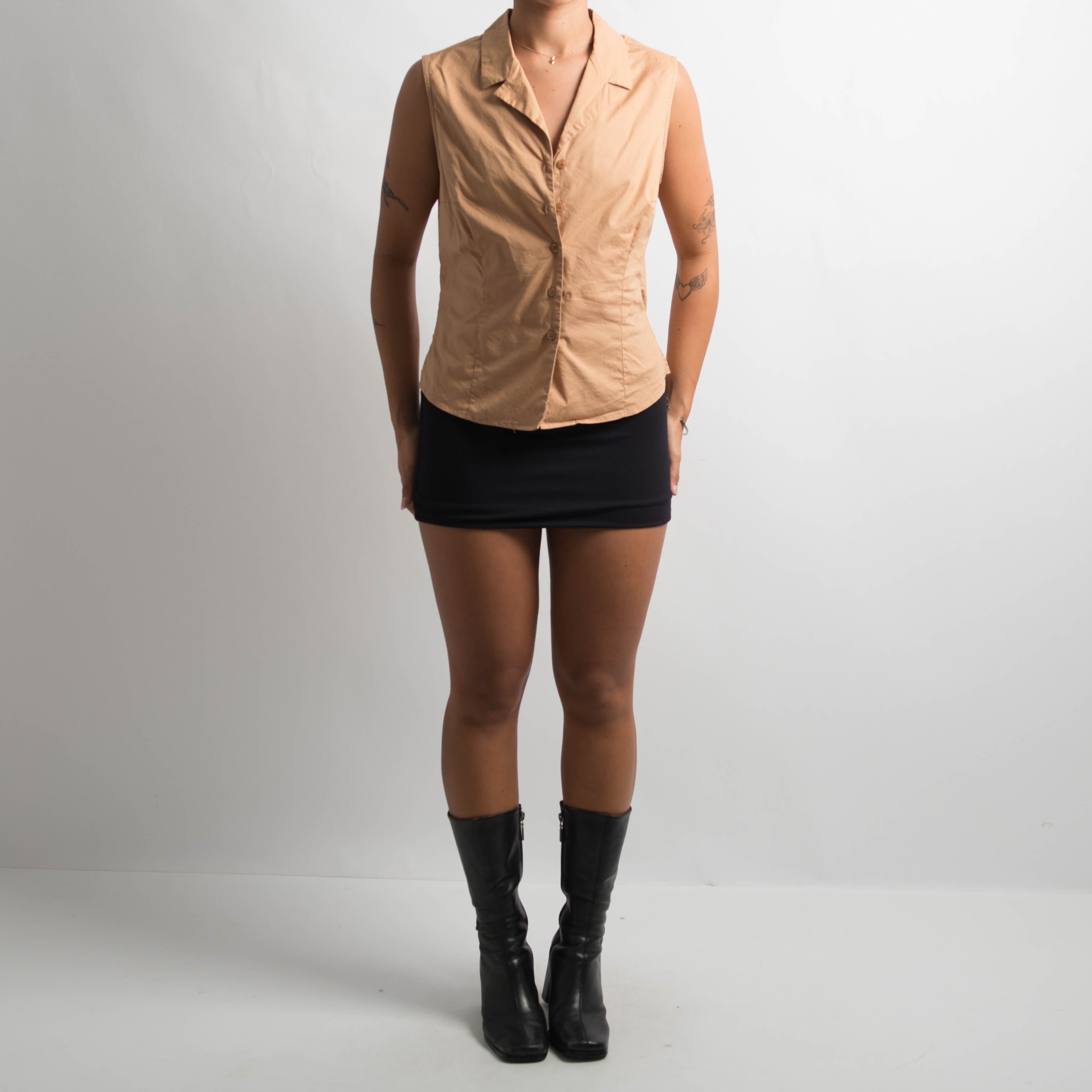 TAN SLEEVELESS BLOUSE