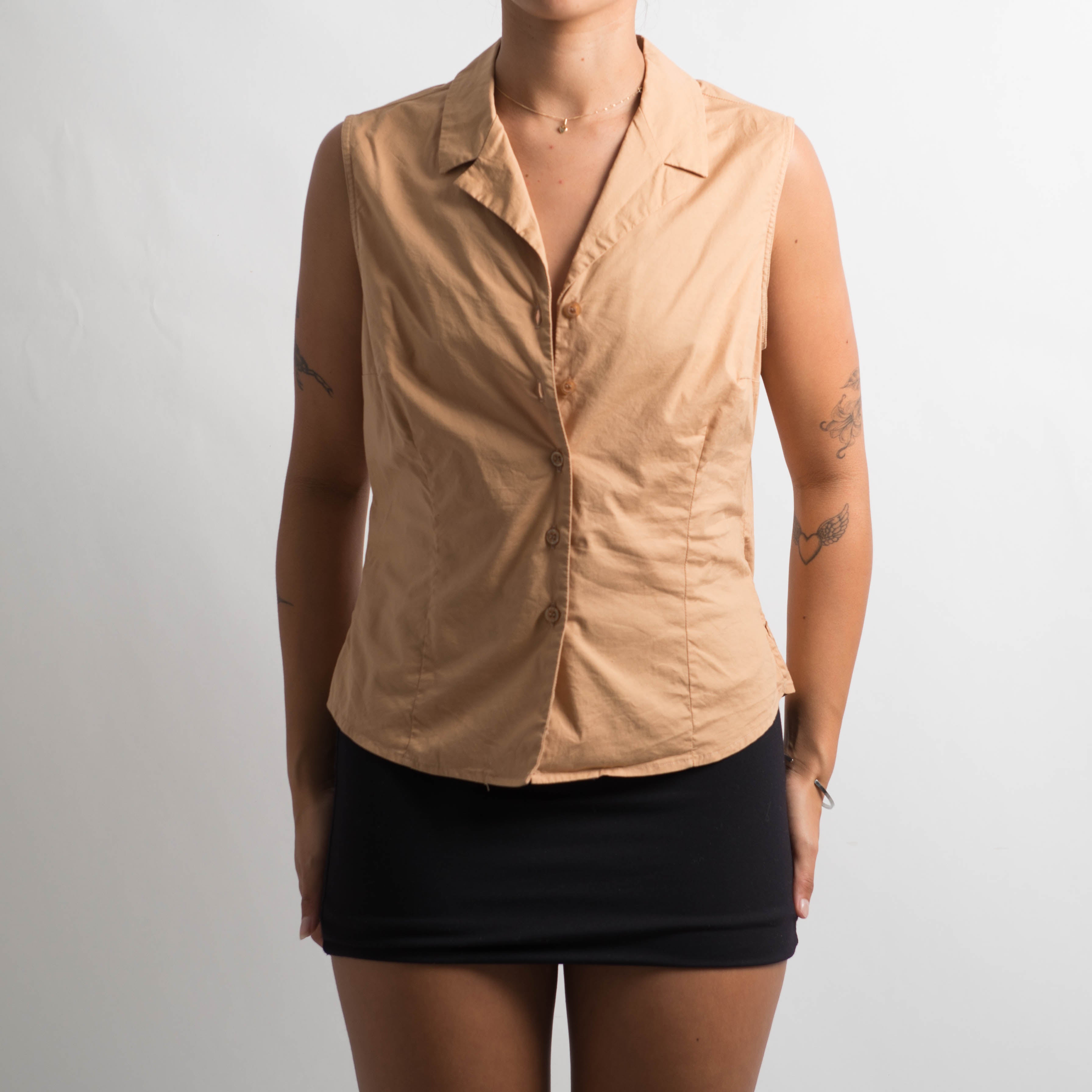 TAN SLEEVELESS BLOUSE