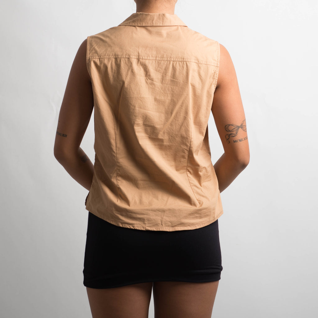 TAN SLEEVELESS BLOUSE
