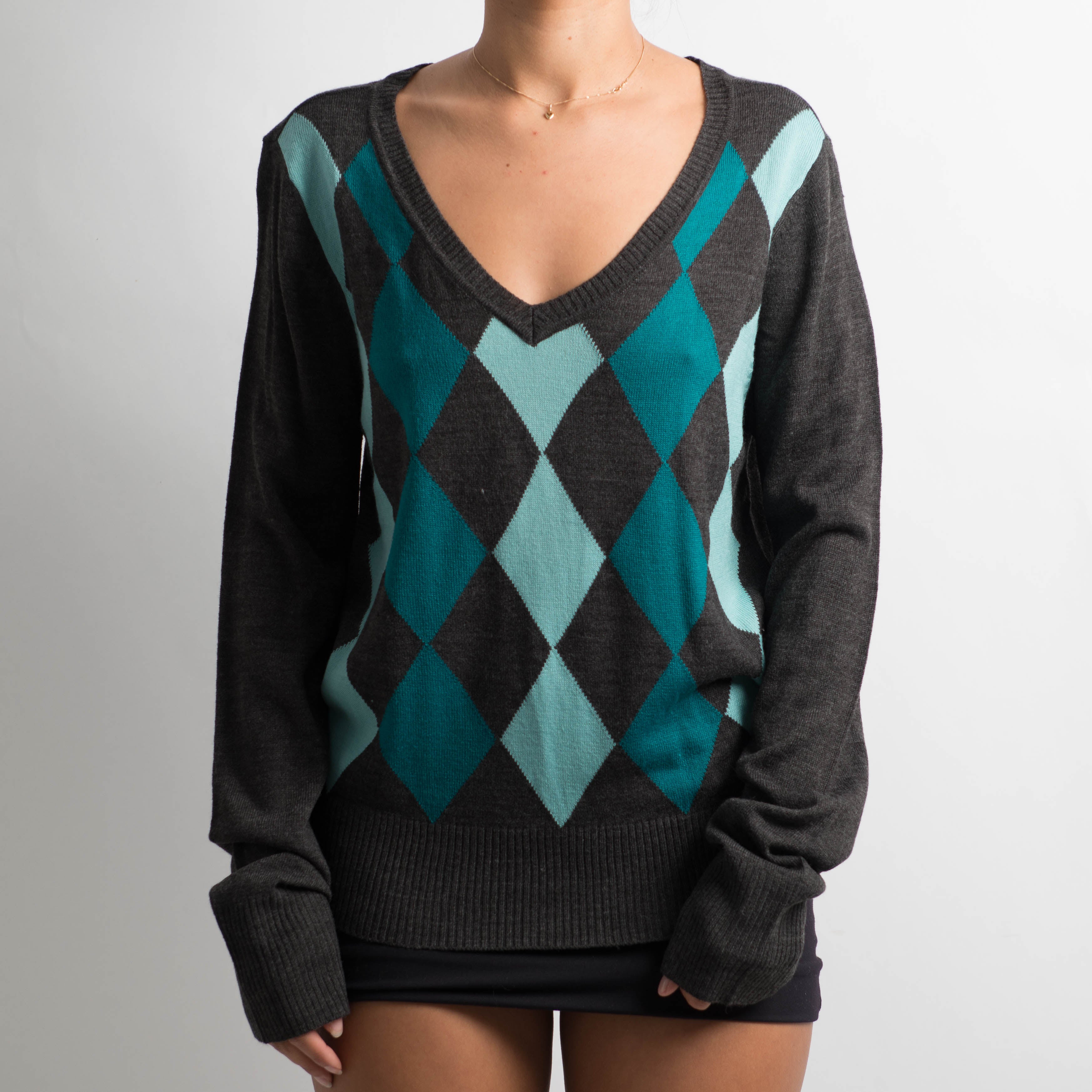 CHARCOAL ARGYLE SWEATER