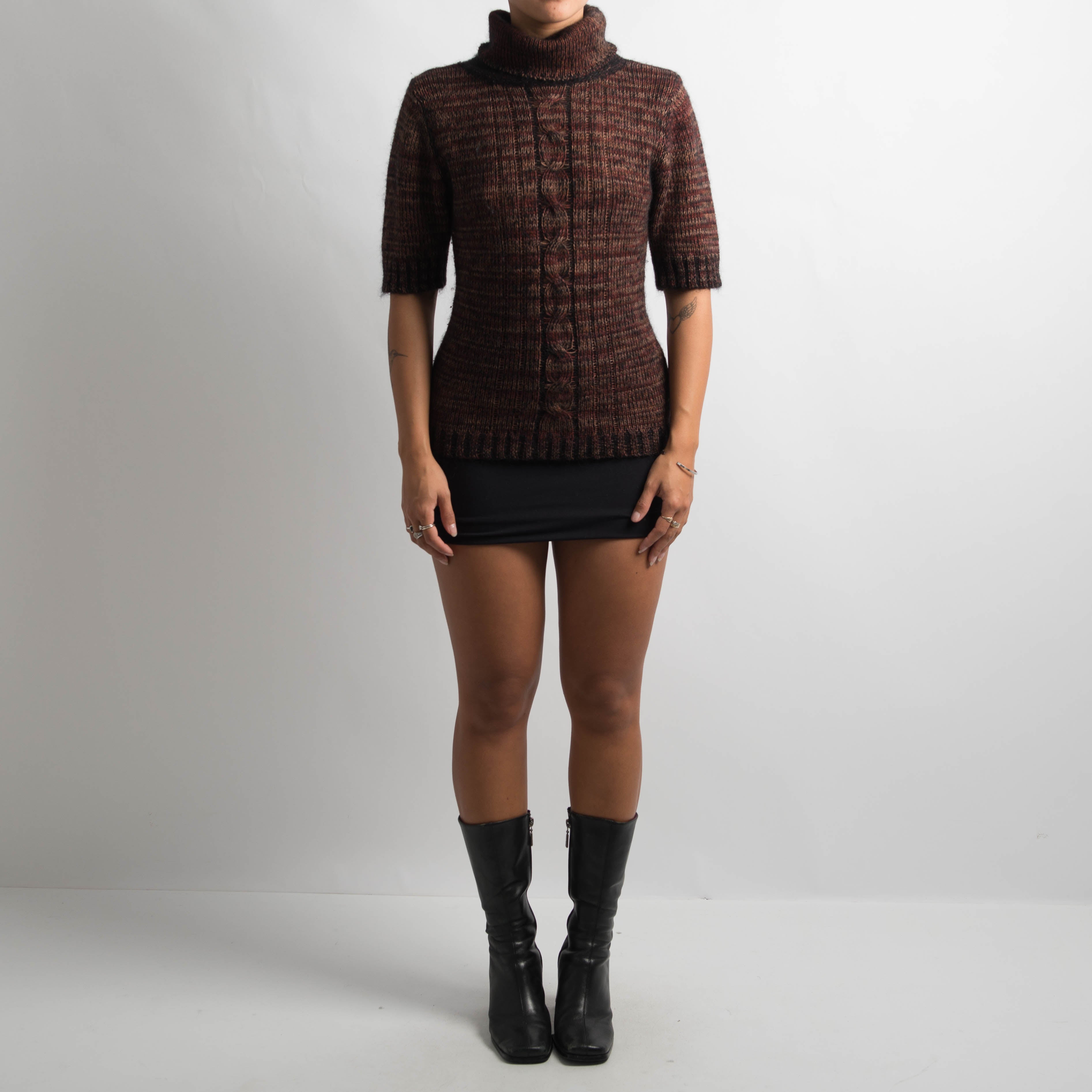 BROWN MARLE KNIT TOP