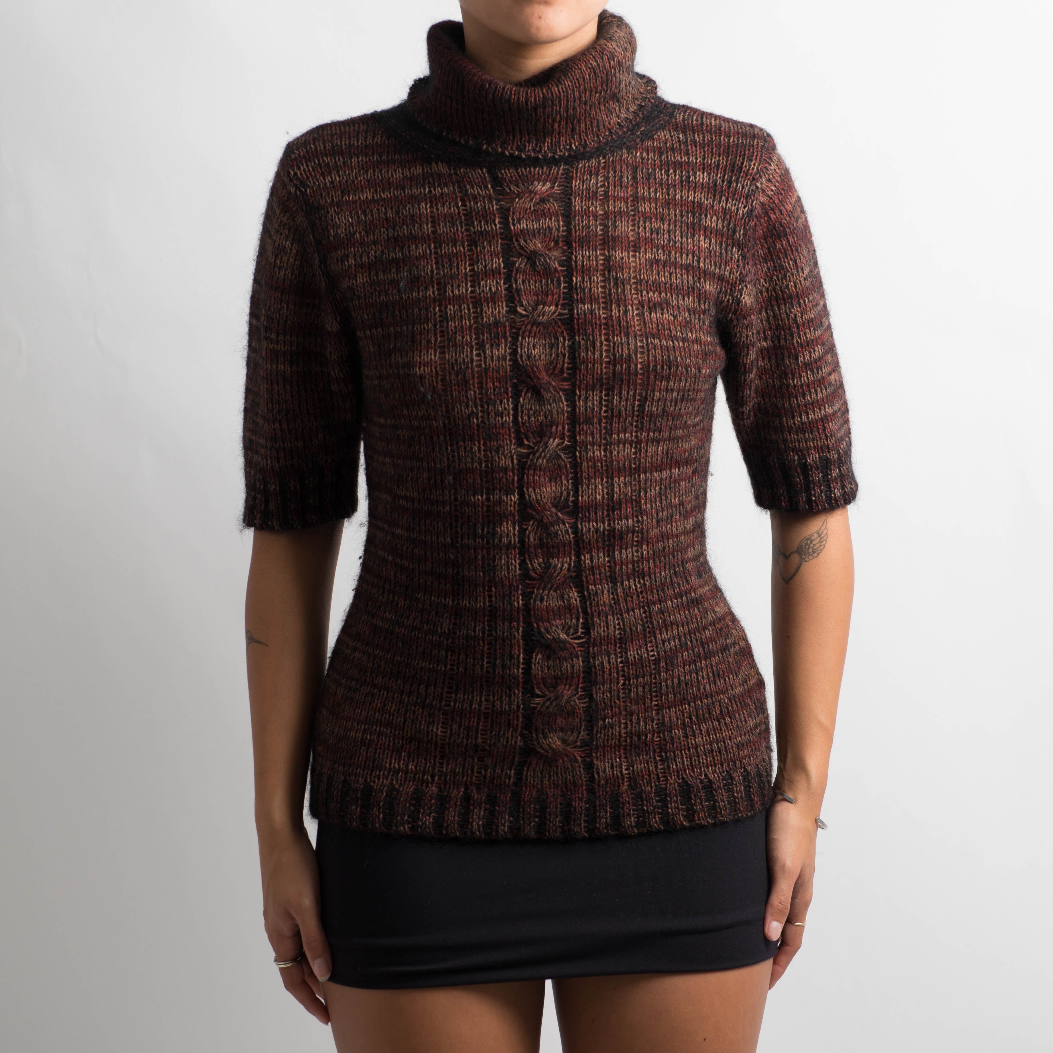 BROWN MARLE KNIT TOP