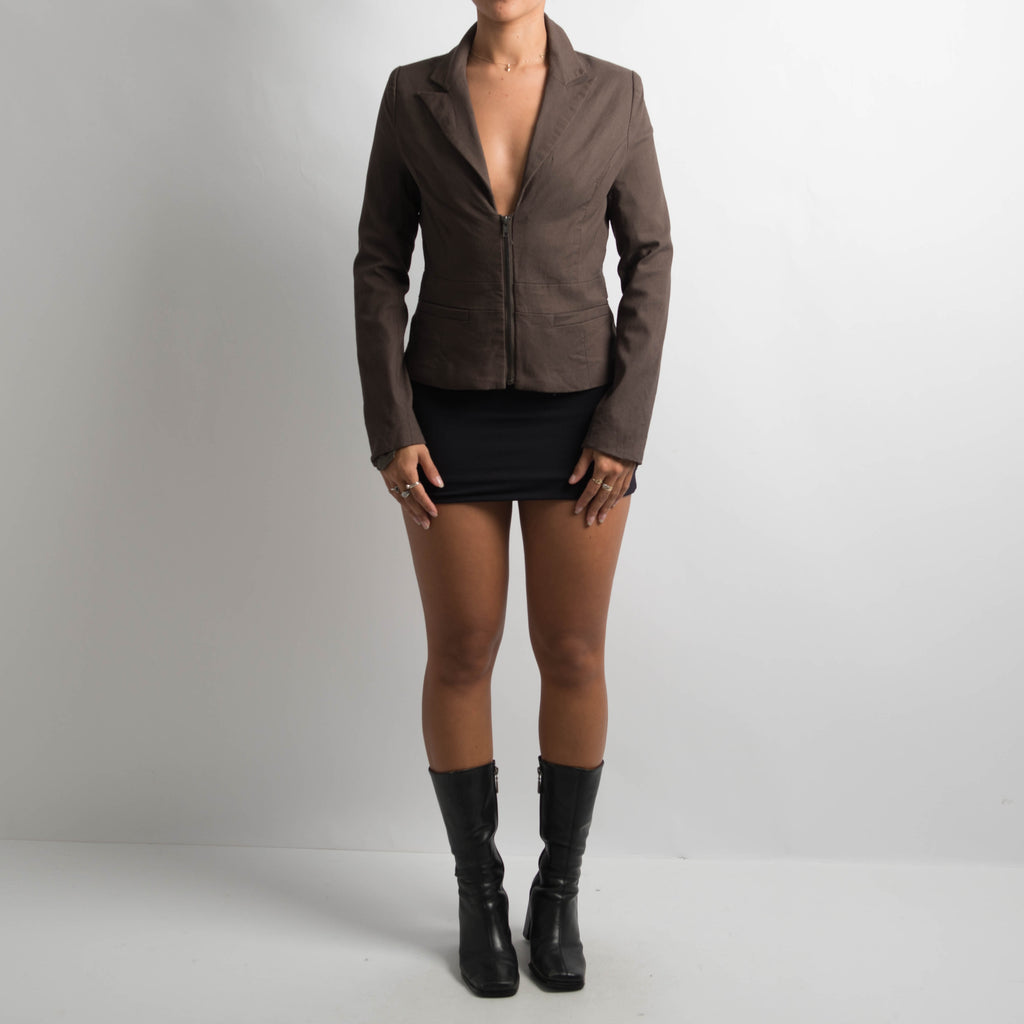 BROWN ZIP BLAZER