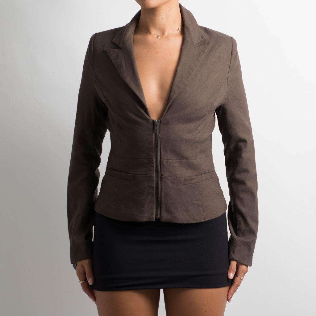 BROWN ZIP BLAZER