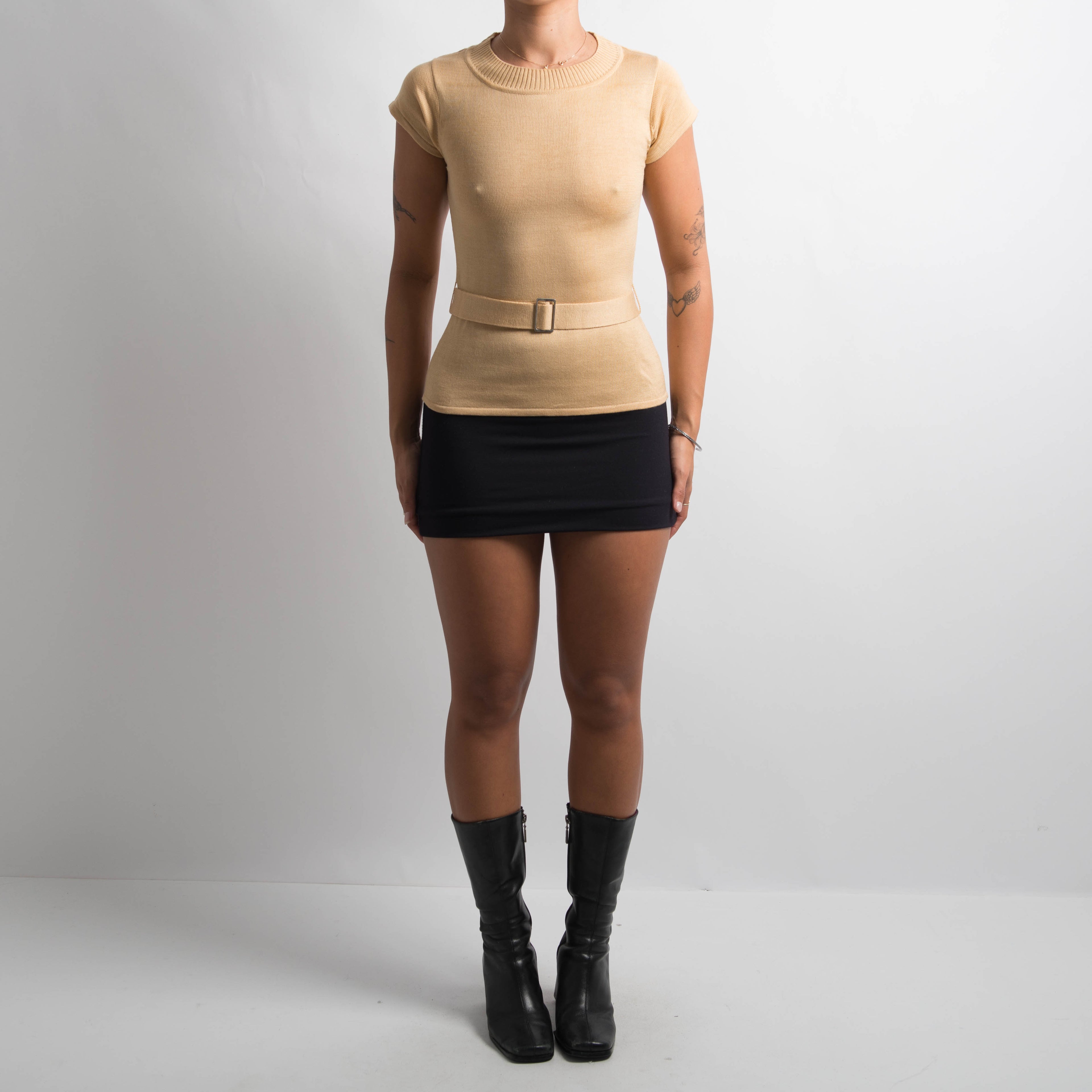 TAN KNIT SHORT SLEEVE TEE