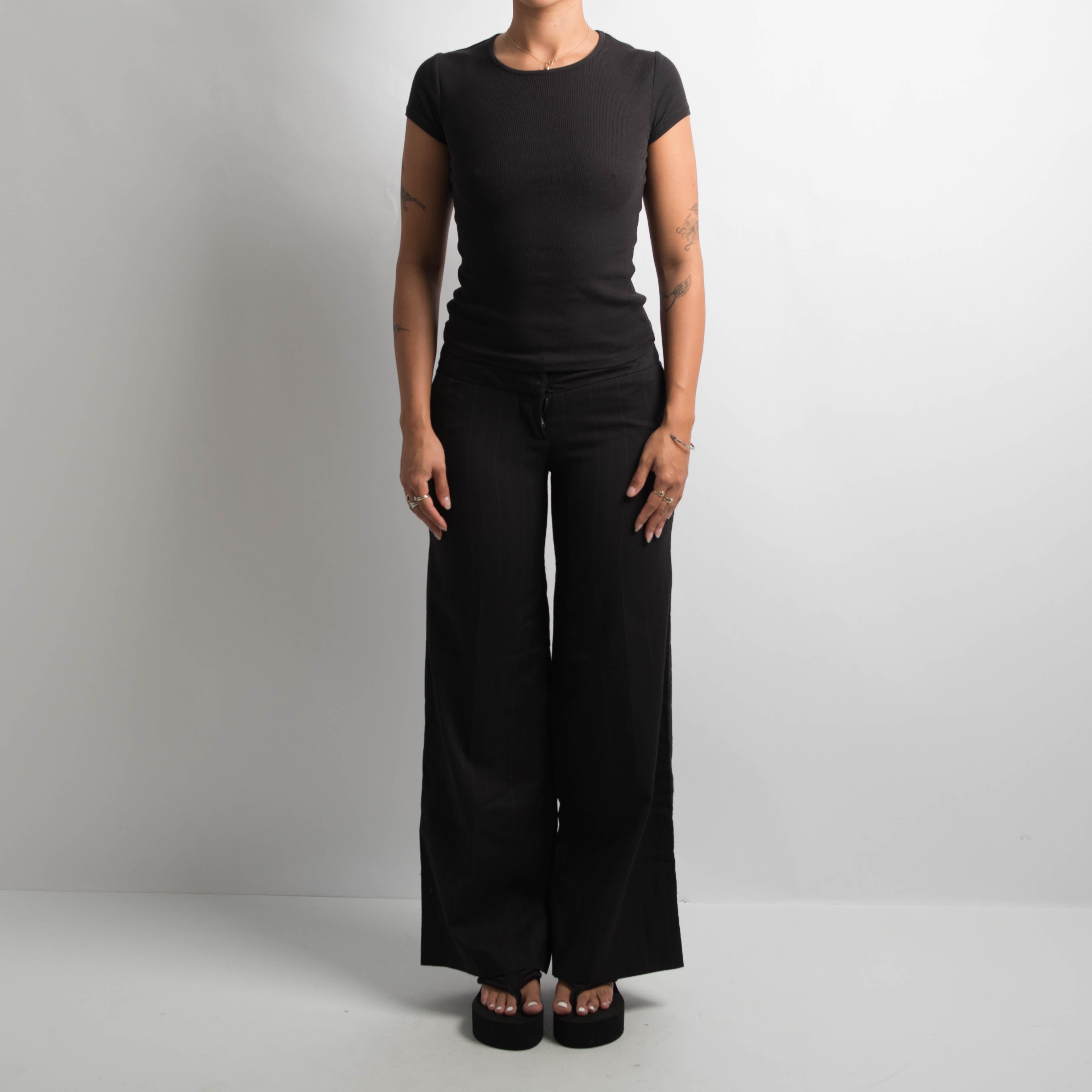PINSTRIPE WIDE LEG TROUSERS